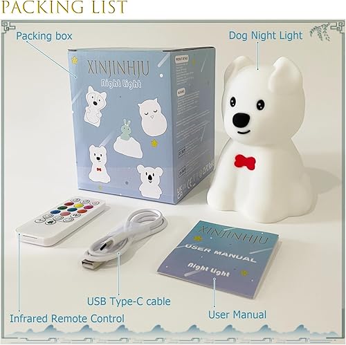 Miniatura 7 de Luz nocturna de perro de gran tamaño para niños, luces nocturnas para niños, linda lámpara de animales de cachorro de 9 colores cambiantes para