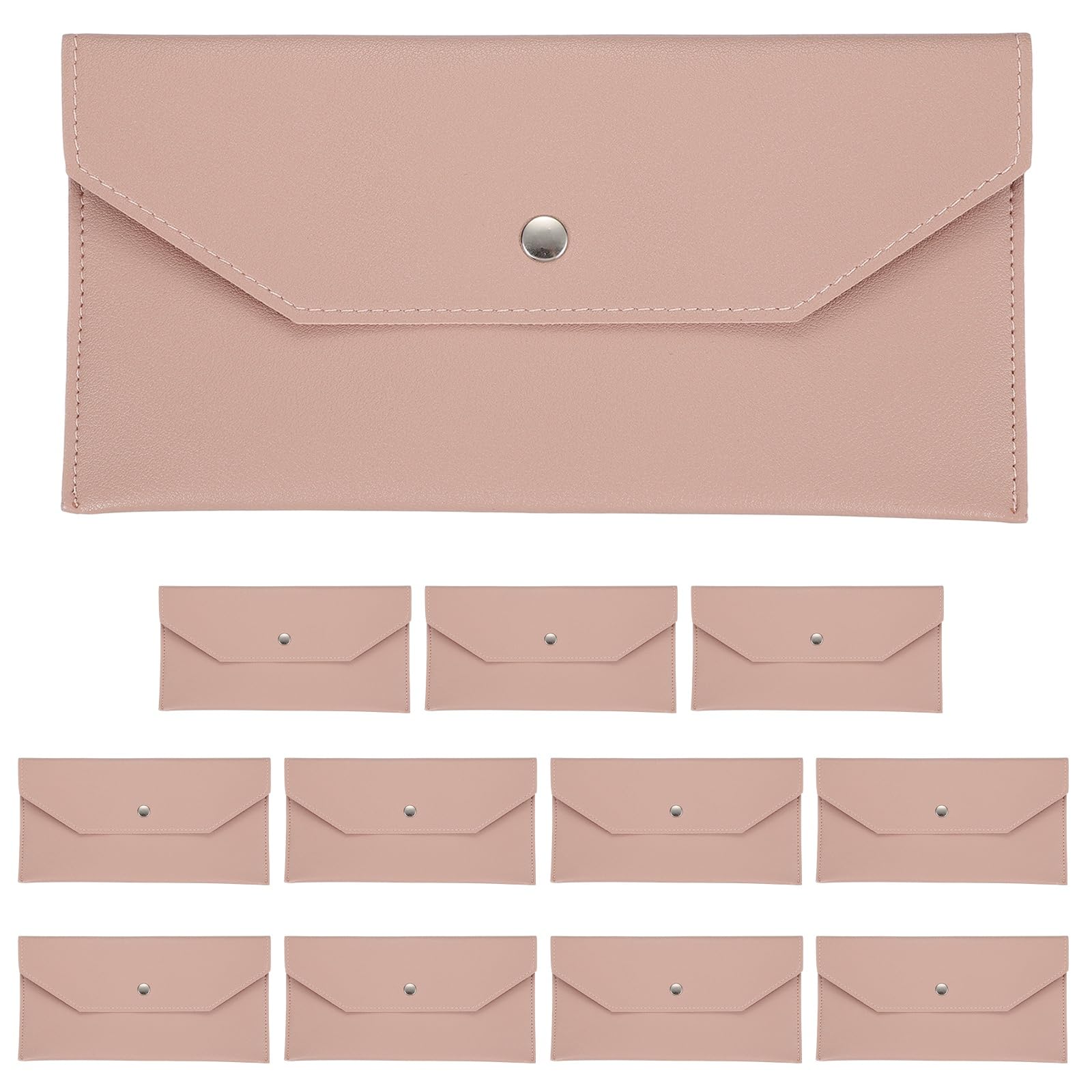 PATIKIL 12Pcs PU Leather Envelope Wallet Card, Reusable Money Pouch Small Leather Organizer Pouch for Women Men Travel,Pink