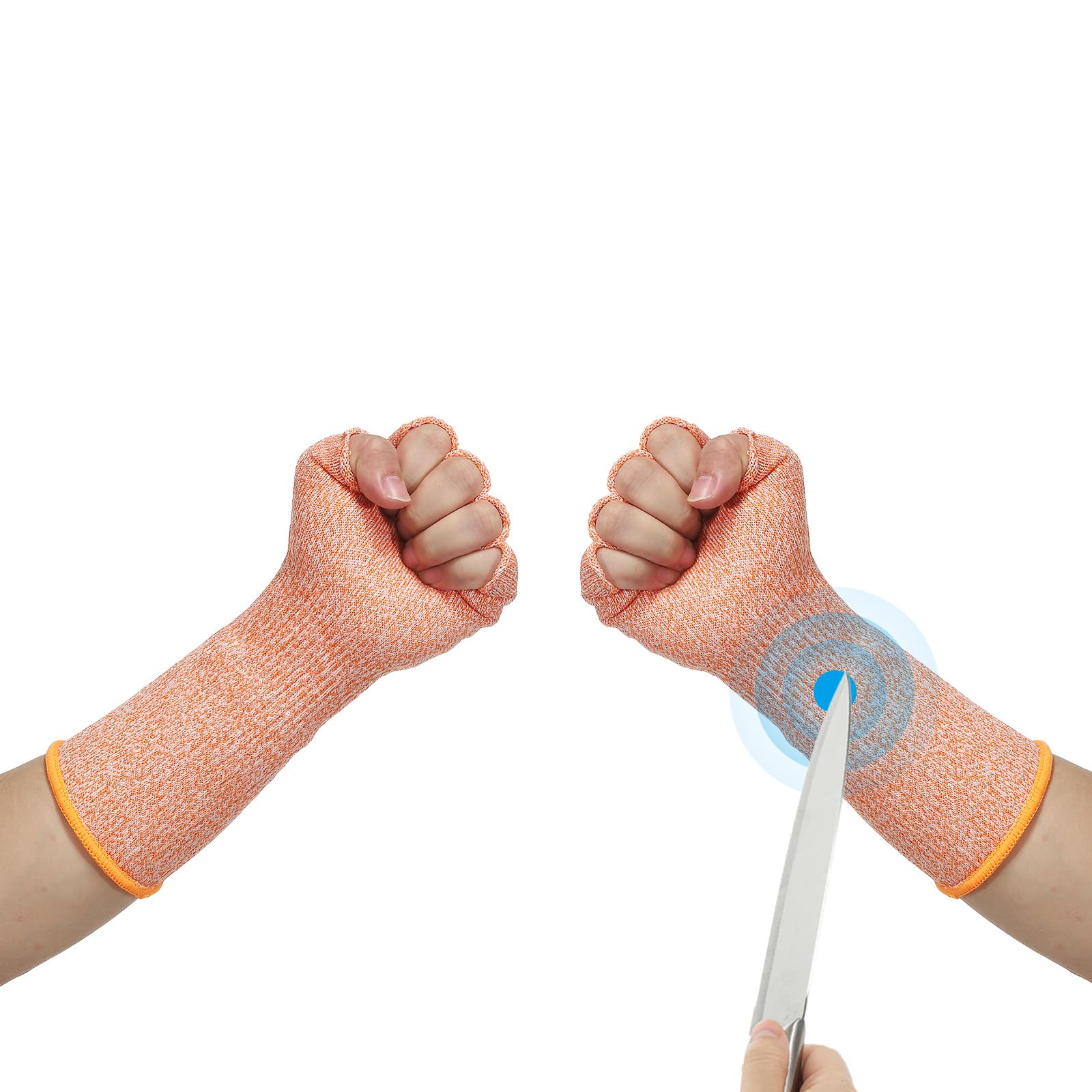 PATIKIL 12 Inch Cut Resistant Sleeves with Finger Grips, Forearm Protective Sleeves Level 5 Protection Arm Safety Protectors Sleeves for Thin Skin and Bruising, Orange