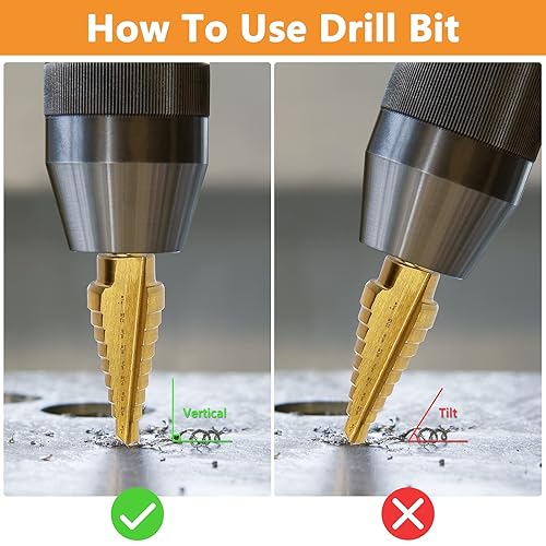 Miniatura 6 de Broca escalonada de titanio de 9 tamaños, brocas escalonadas de acero de alta velocidad de 14 a 34 pulgadas para perforación de agujeros, brocas HSS