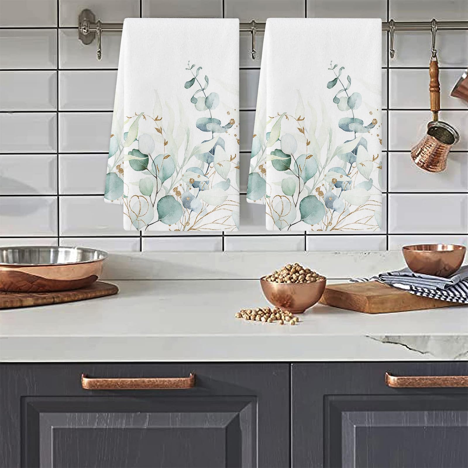 Strofinacci Cucina Foglie Dorate Verdi Canovacci Cucina Assorbente Microfibra Morbido e Lavabile Asciugamani Cucina Decorativi per Bagno Ristorante 4 Pezzi (40x60 cm)