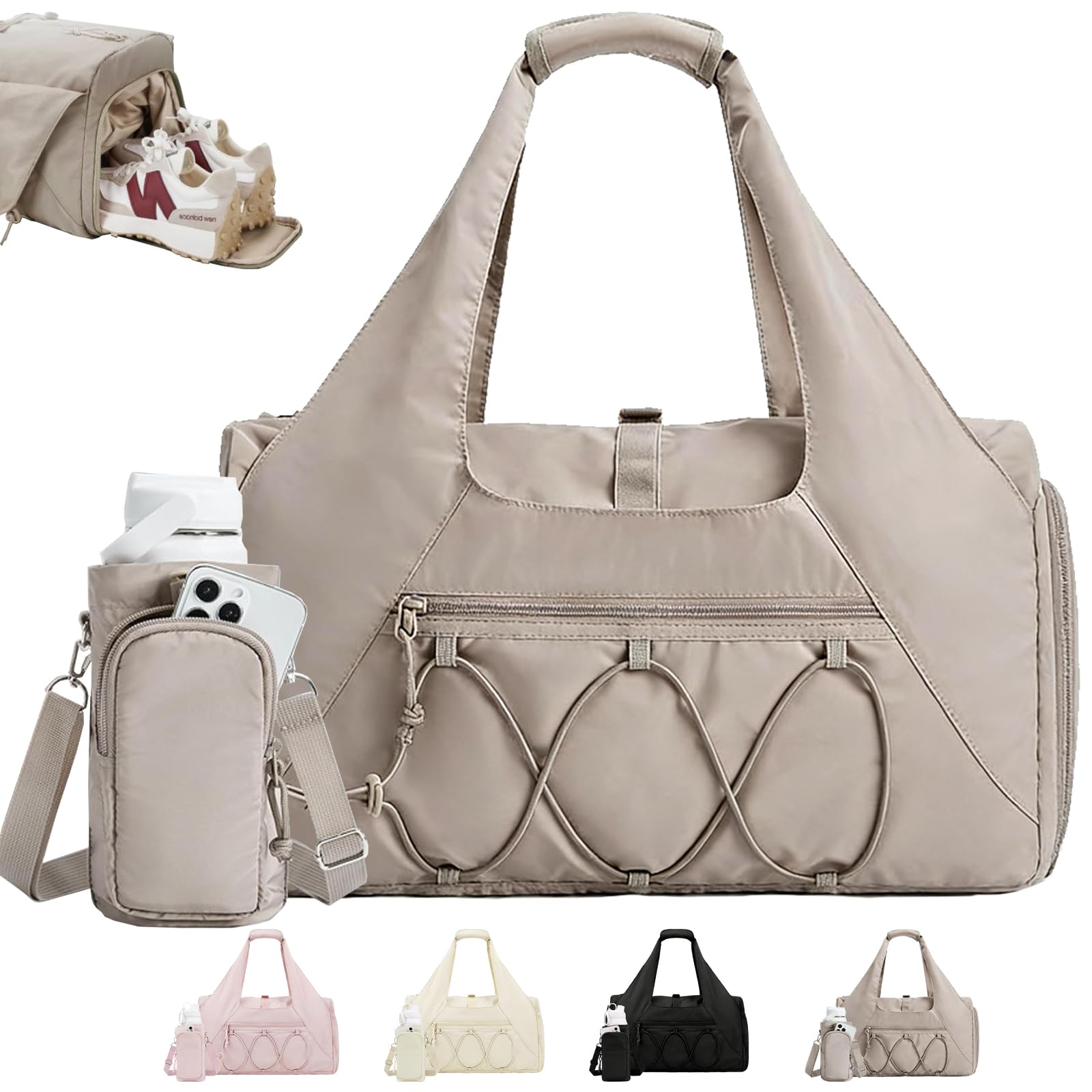 AUNGKWANG Womens Gym Bag, 25L Lightweight Duffle with Shoe Compartment, Travel Bag for Weekend Overnight with Wet Pocket with Water Bottle Pouch for Womens