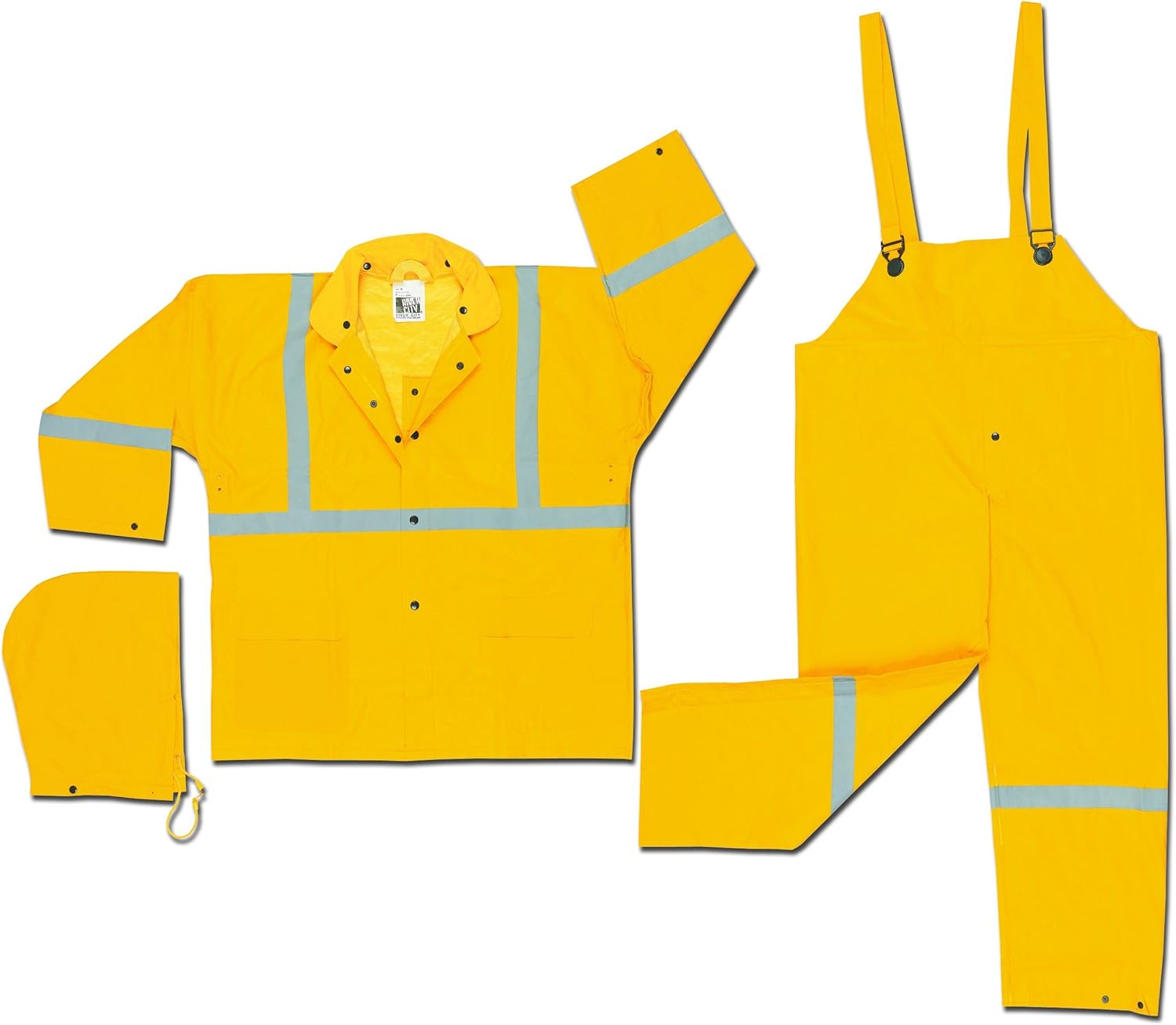 MCR Safety 2403RL Luminator PVC/Polyester 3-Piece Corduroy Collar Suit with Detachable Hood and Reflective Material Tape, Yellow, Large : Clothing, Shoes & Jewelry