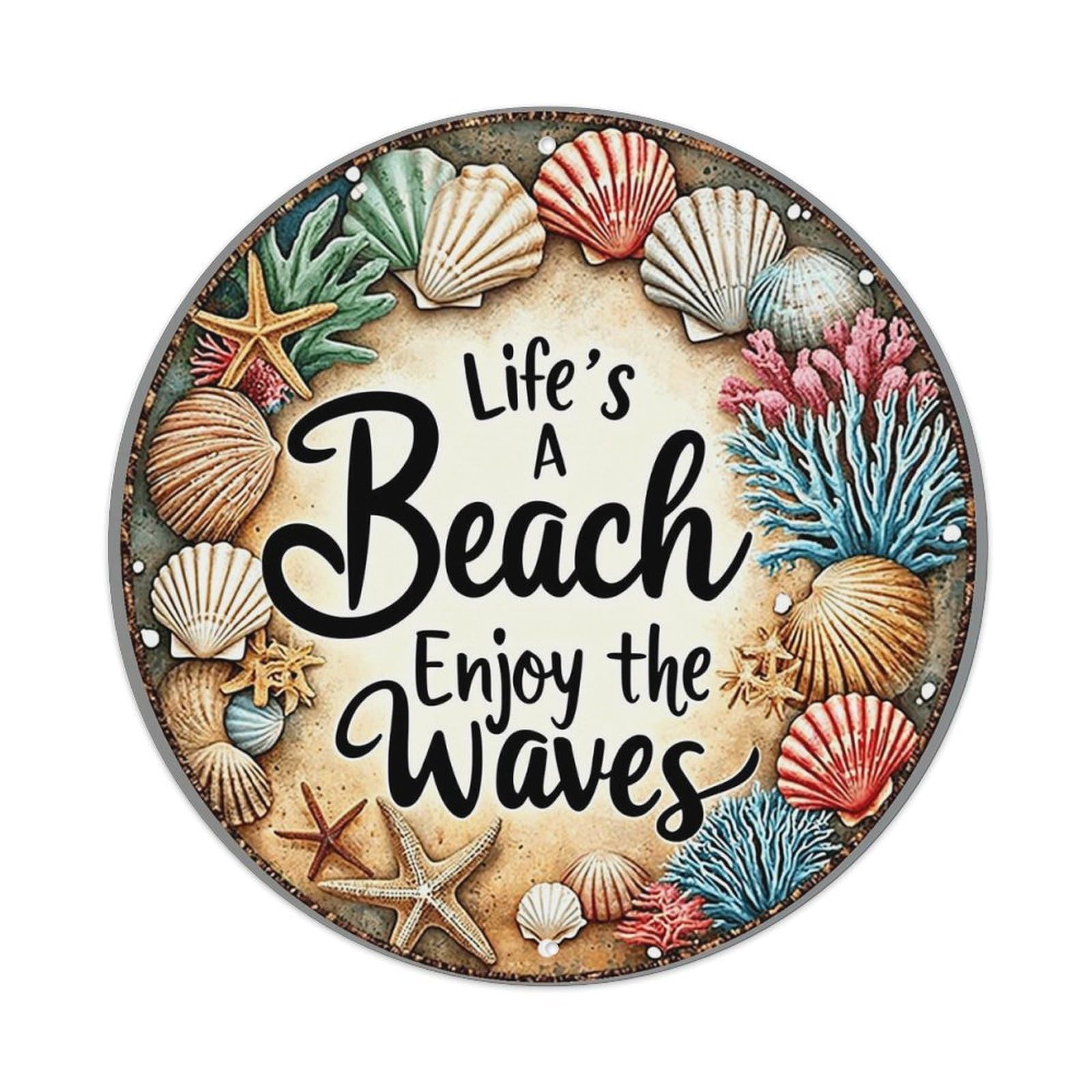 Beach Life Waves Shells Coral Metal Tin Sign Plaque