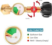 Vista 4 de QCC1 Adaptador de codo de repuesto de propano con medidor de tanque de propano, adaptador de recarga de propano de 90 grados con válvula de control