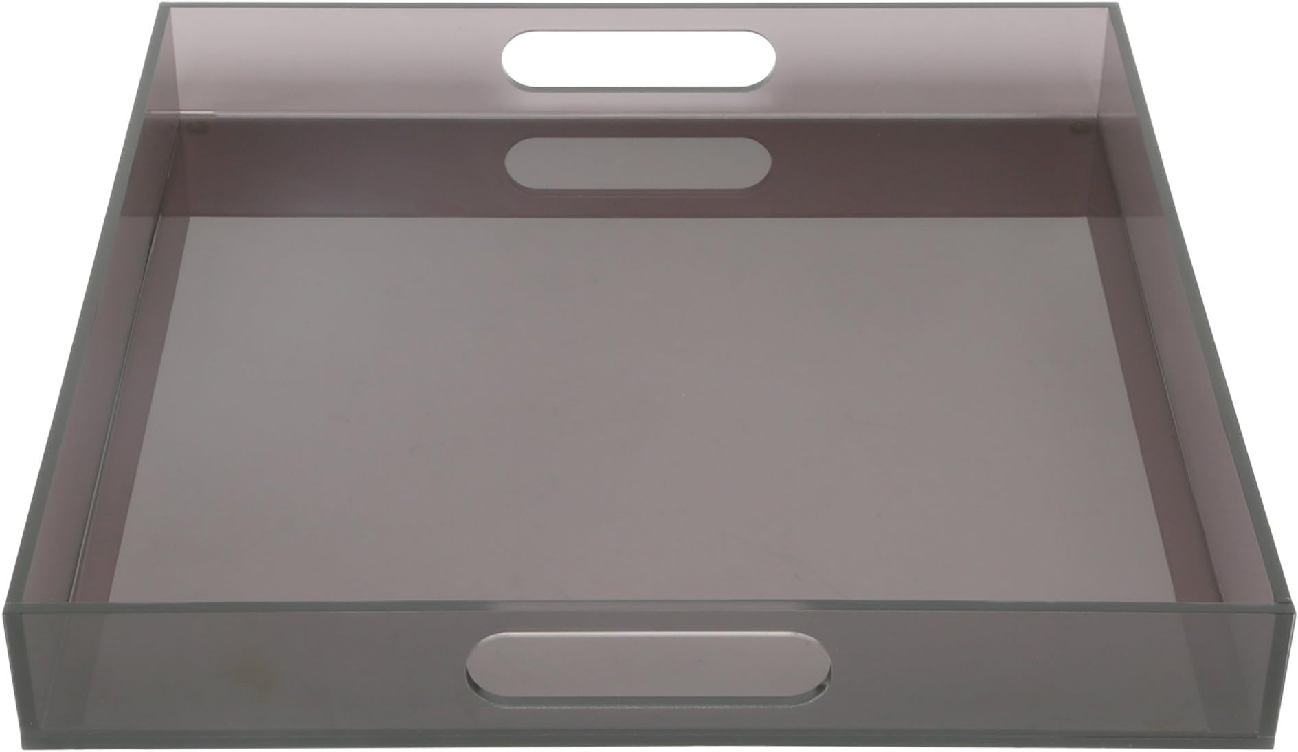 Acrylic Spill-proof square breakfast, lunch, dinner, food, tea, coffee, party serving tray & decorative display with handles โ Smoke Grey