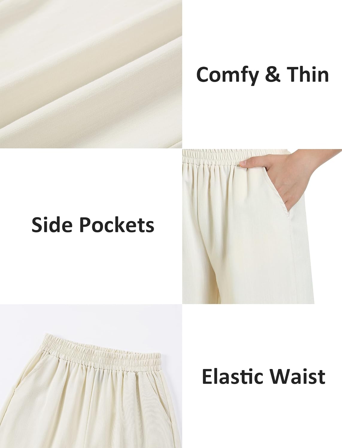 EXARUS 3 Pack Girls Wide Leg Pants Loose Trousers Linen Flowy with Pockets Elastic Waist Casual for Kids 6-12Y - Image 5