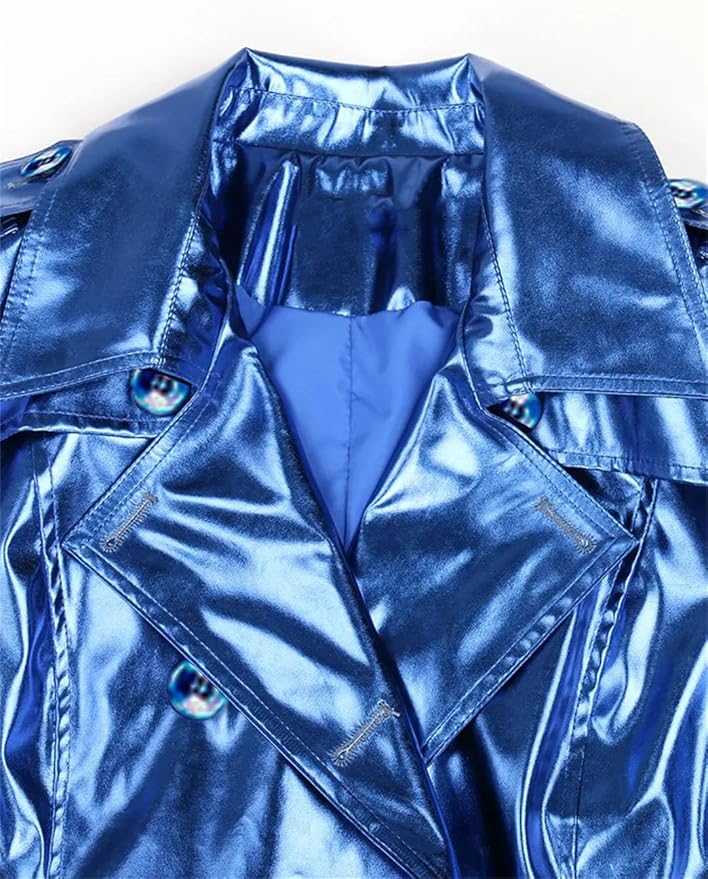 Lange glanzende reflecterende patent faux lederen trenchcoat