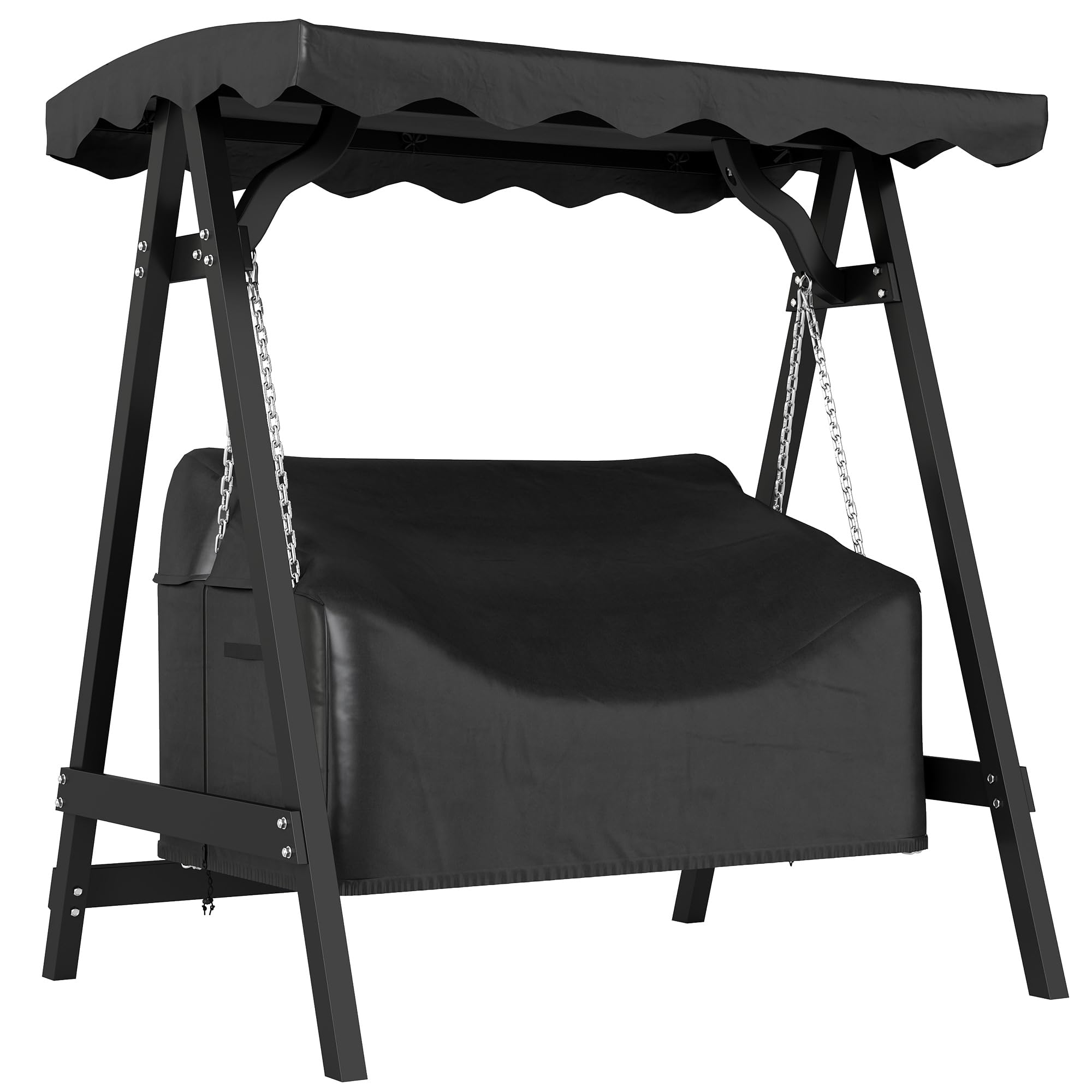 Outsunny Hollywoodschaukel Abdeckung 2 Sitzer, Wasserdichte Winddichte Schutzhülle für Gartenschaukel, UV-Beständige Abdeckplane für Gartenmöbel Hängesessel, 142 x 76 x 81 cm Schwarz