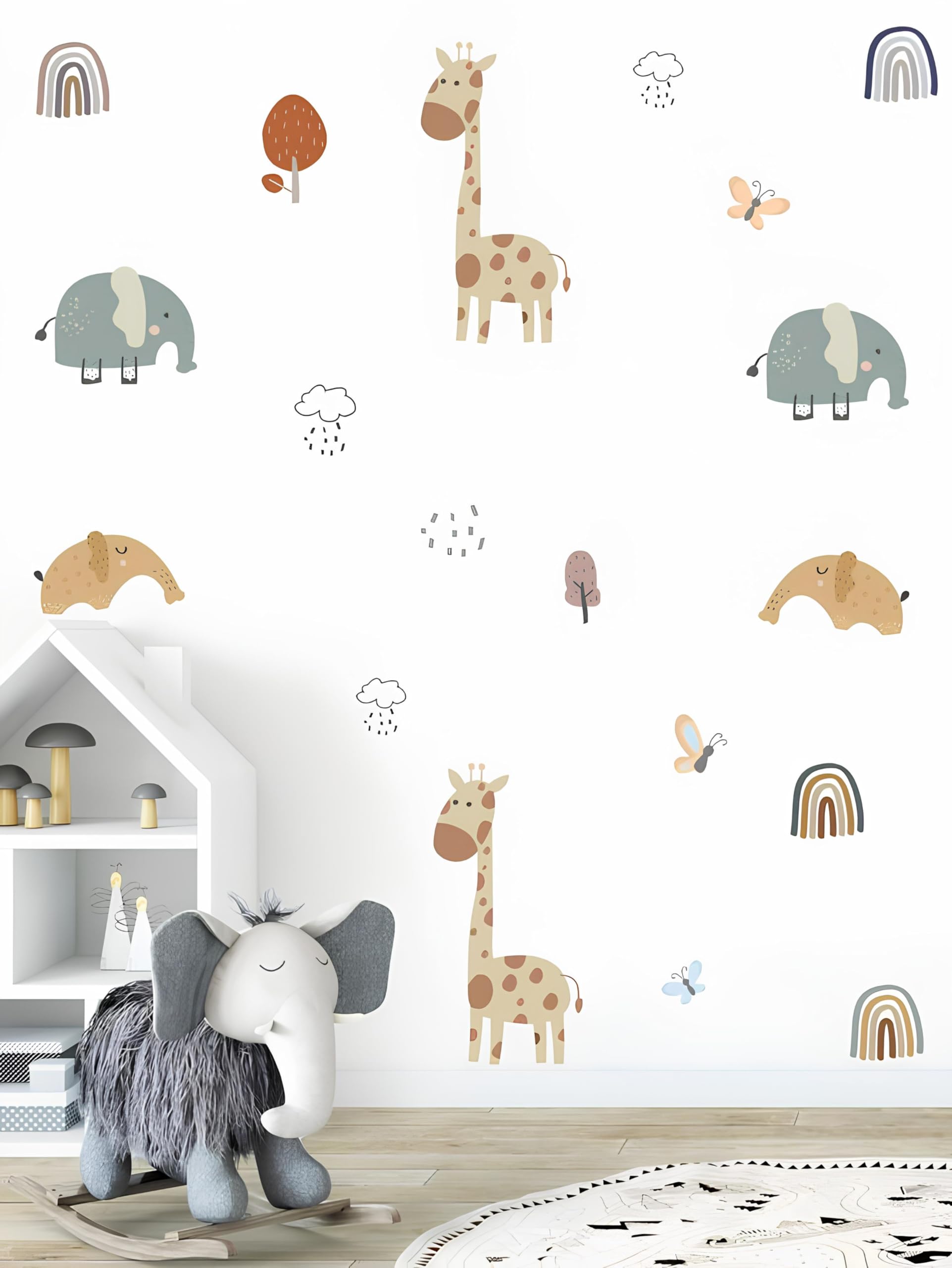 Set de 19 Pegatinas Infantiles de Vinilo Adhesivo - Animales y Mariposas Decorativas - Decoracion habitacion infantil - Decoracion Habitacion Bebe - Vinilo Adhesivo Pared