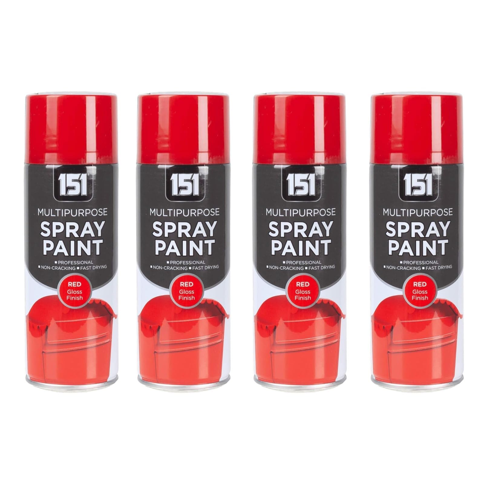MSQUARE Multipurpose Spray Paint, Gloss Finish, Non Cracking, Durable Coating, Fast Drying, Professional, Ideal for Wood, Metal, Plastic & DIY Projects, Red, 400ml (Pack of 4)