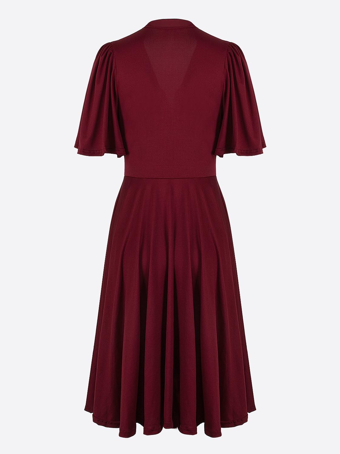 Vijiv Womens Vintage 1920s V Neck Rockabilly Swing Evening Party Cocktail Dress with Sleeves - Image 5