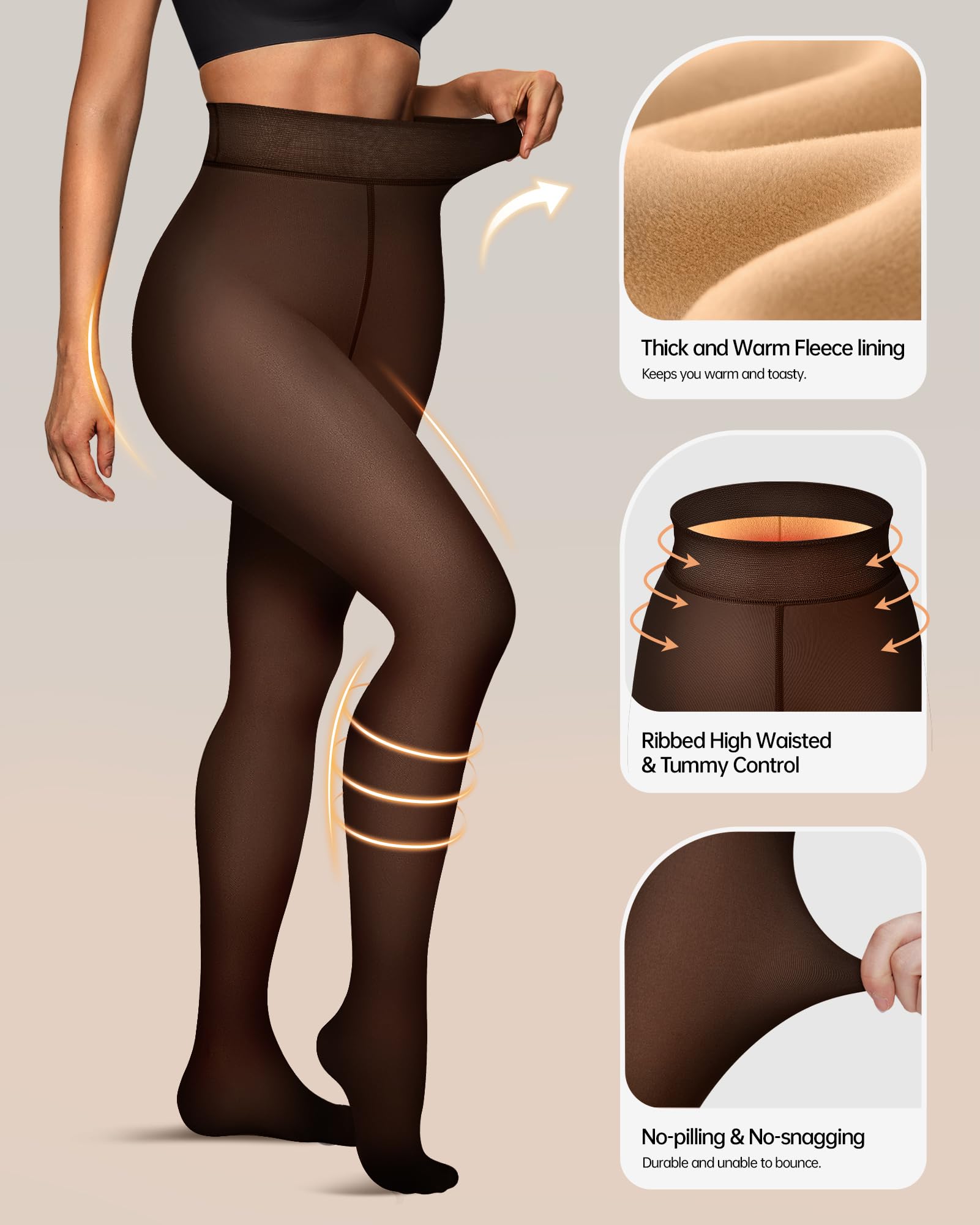 OEAK 2er Pack Thermo Strumpfhose Damen Gefütterte Winter Strumpfhosen mit Fleece Bauchweg Warme Gefälschte Durchscheinend Thermostrumpfhosen Pantyhose