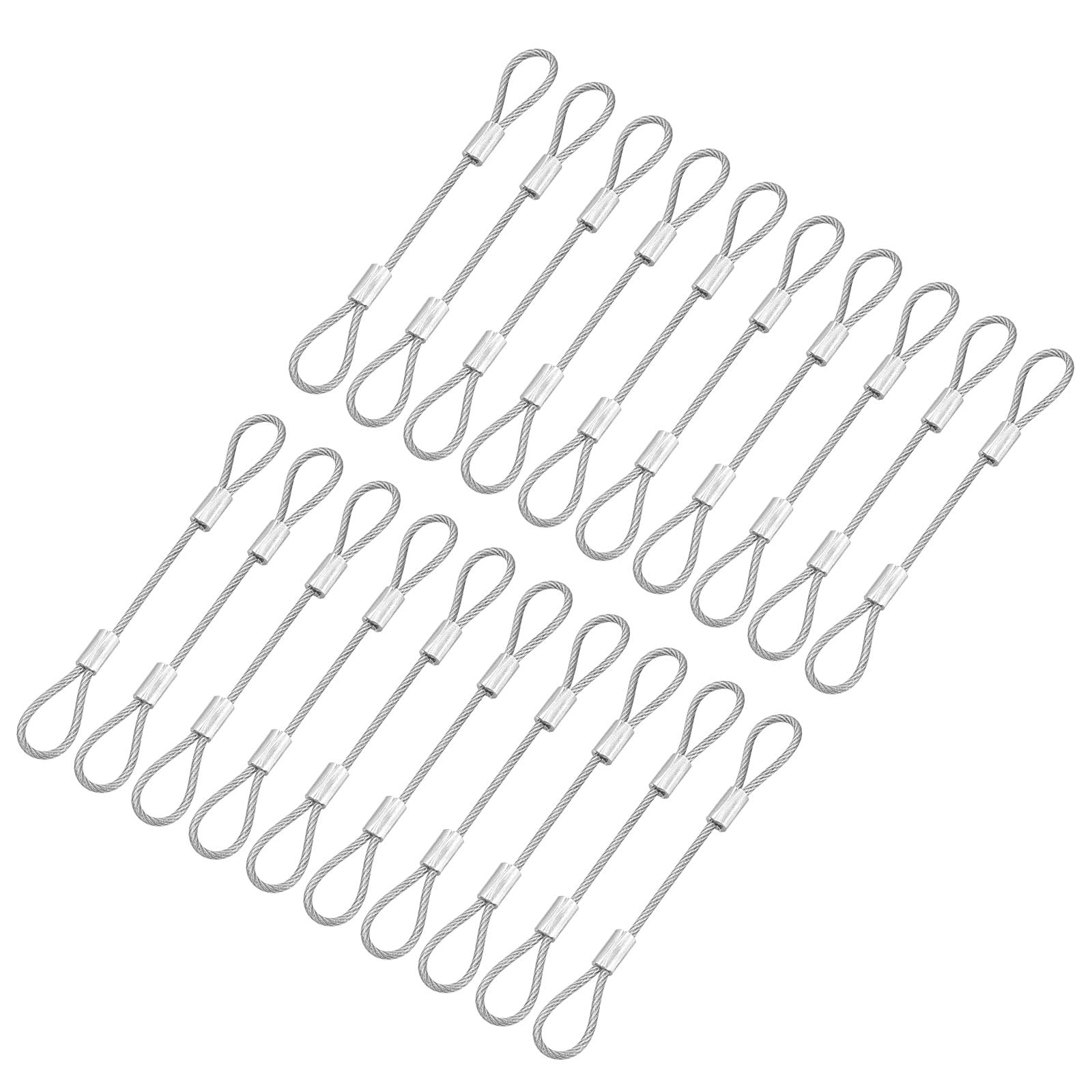sourcing map 20Pcs Security Cable,Double Loop Cable,10cm x 2mm,Silver