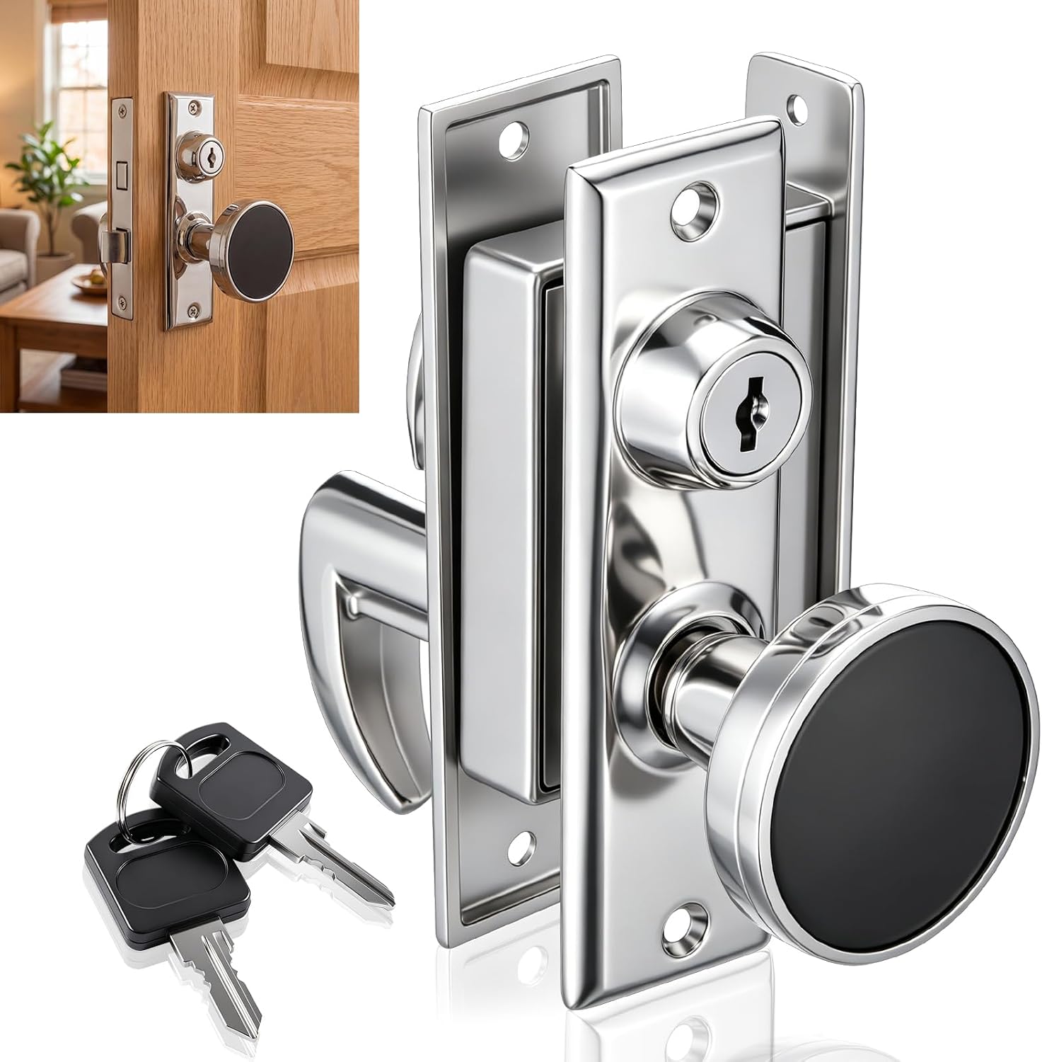 316 Stainless Steel Mortise Lock Set with Bolt, Heavy-Duty Marine Handle Lock Set with 2 Keys, for Doors Thickness from 1" to 1-3/8", for Marine Vessels, Rvs, Cabins