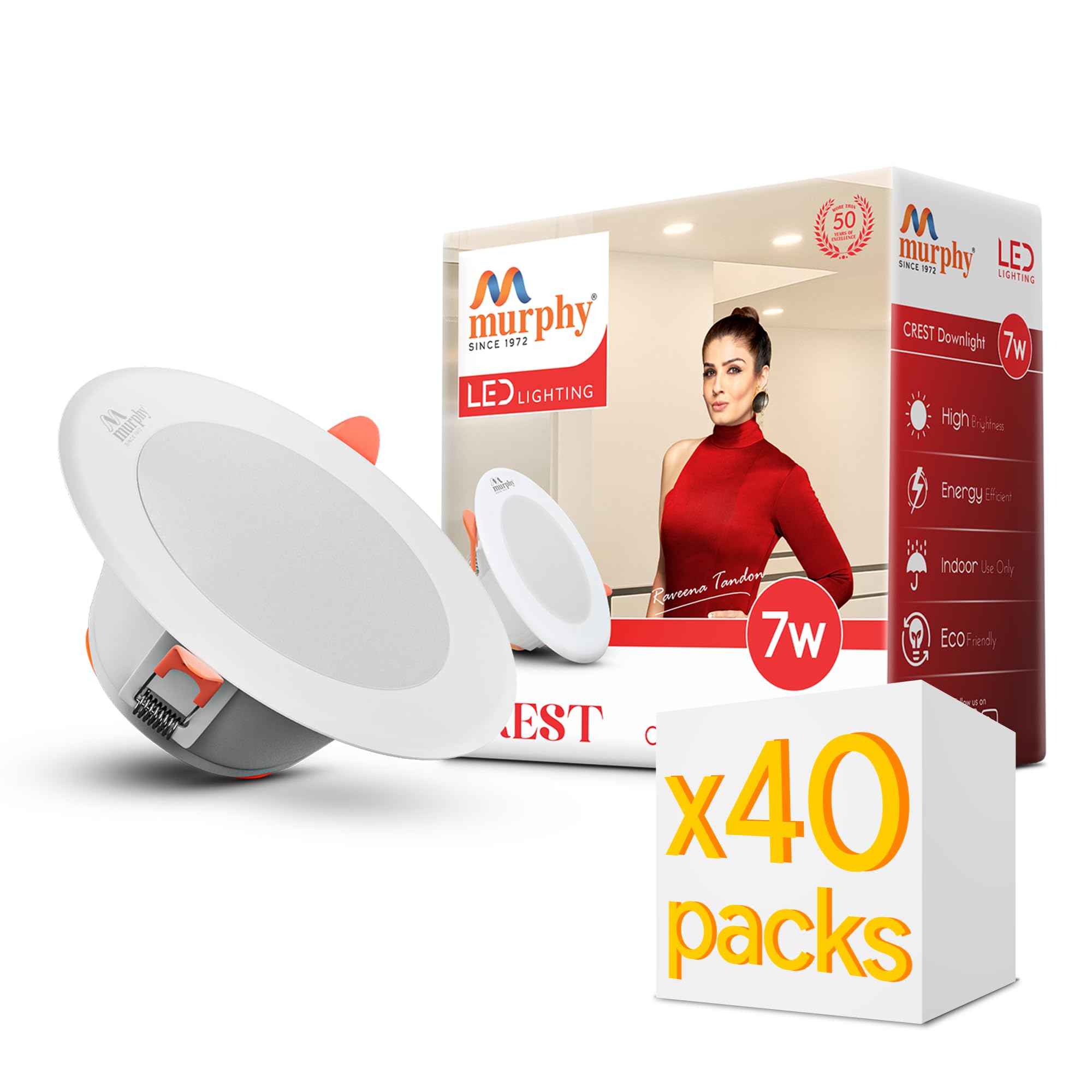 Murphy Crest Premium 7W LED Concealed Down Light | Cool White | Slim Modern False Ceiling Lighting | Suitable for 3-Inch Cutout | 2-Year Warranty | Pack of 40