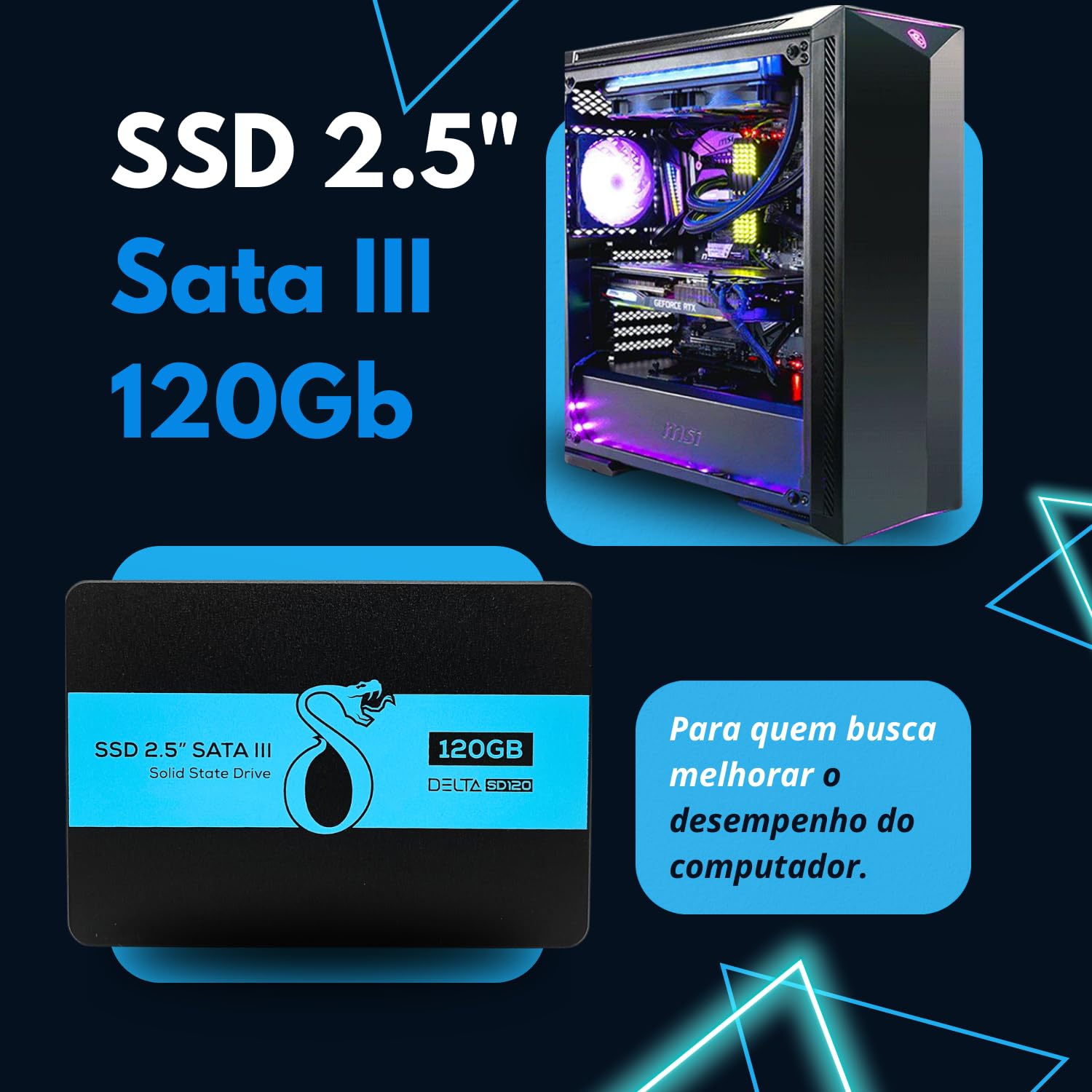 SSD Gamer 2.5 120GB SATA III Leitura até 550Mb/s e Gravação até