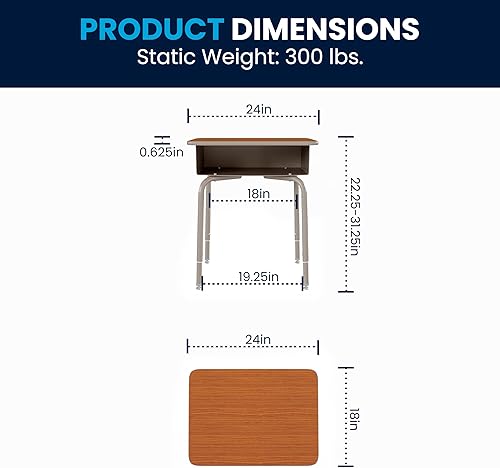 Miniatura 29 de EMMA + OLIVER Buckley - Escritorio para estudiantes, parte superior con acabado de granito sintético gris, marco de metal plateado, caja frontal