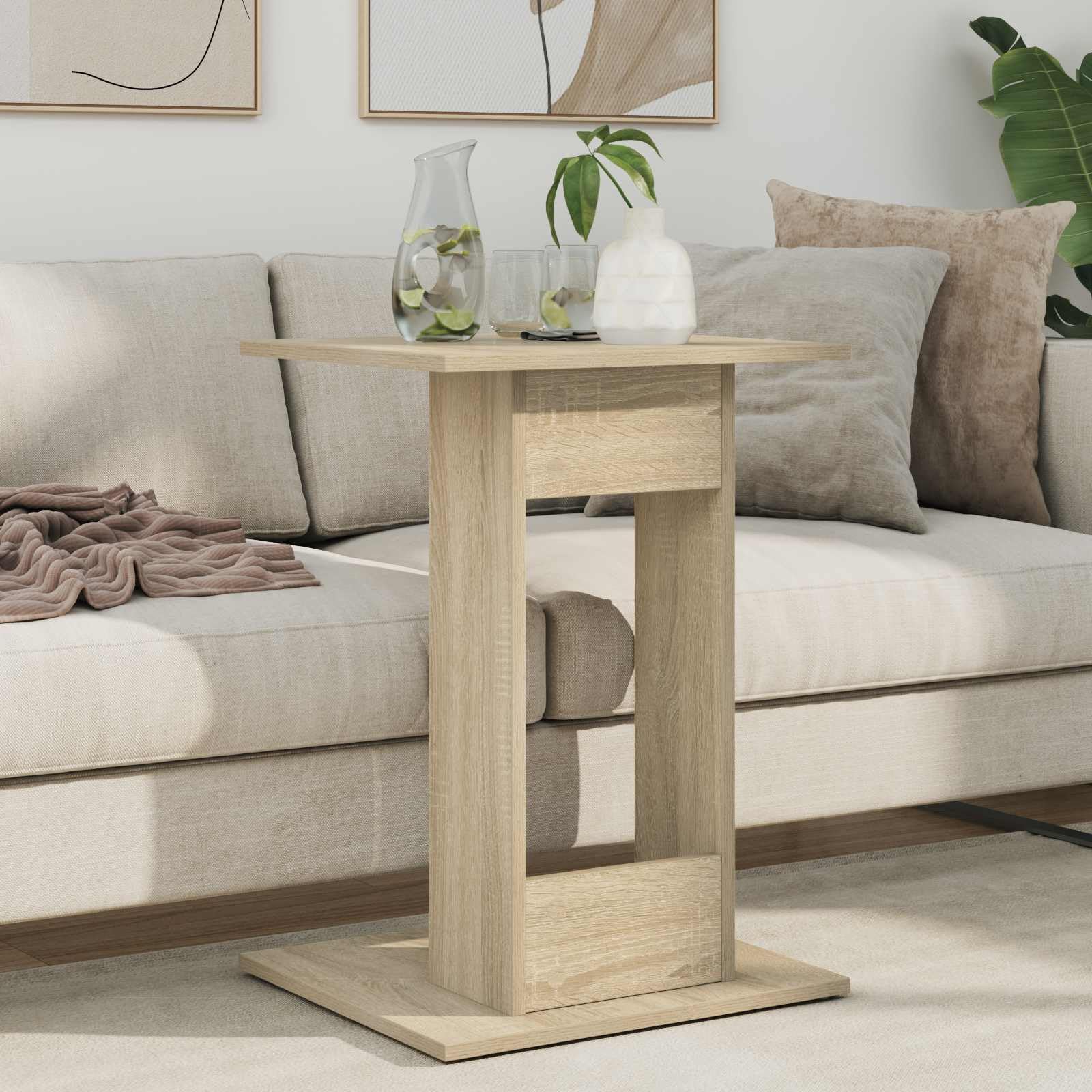 Mesa auxiliar de madera de roble Sonoma 45 x 40 x 62,5 cm rectangular para salón con estante como mesa de centro, mesita de noche, mesa de plantas o mesa para ordenador portátil, ideal para