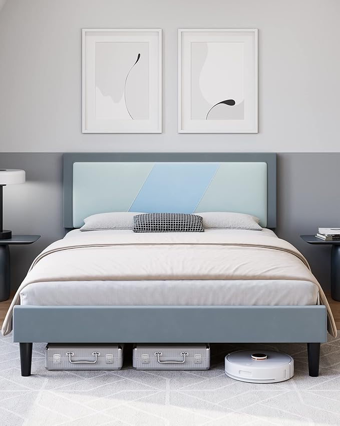 Homhougo King Bed Frame, Tufted Platform Bed Frame with