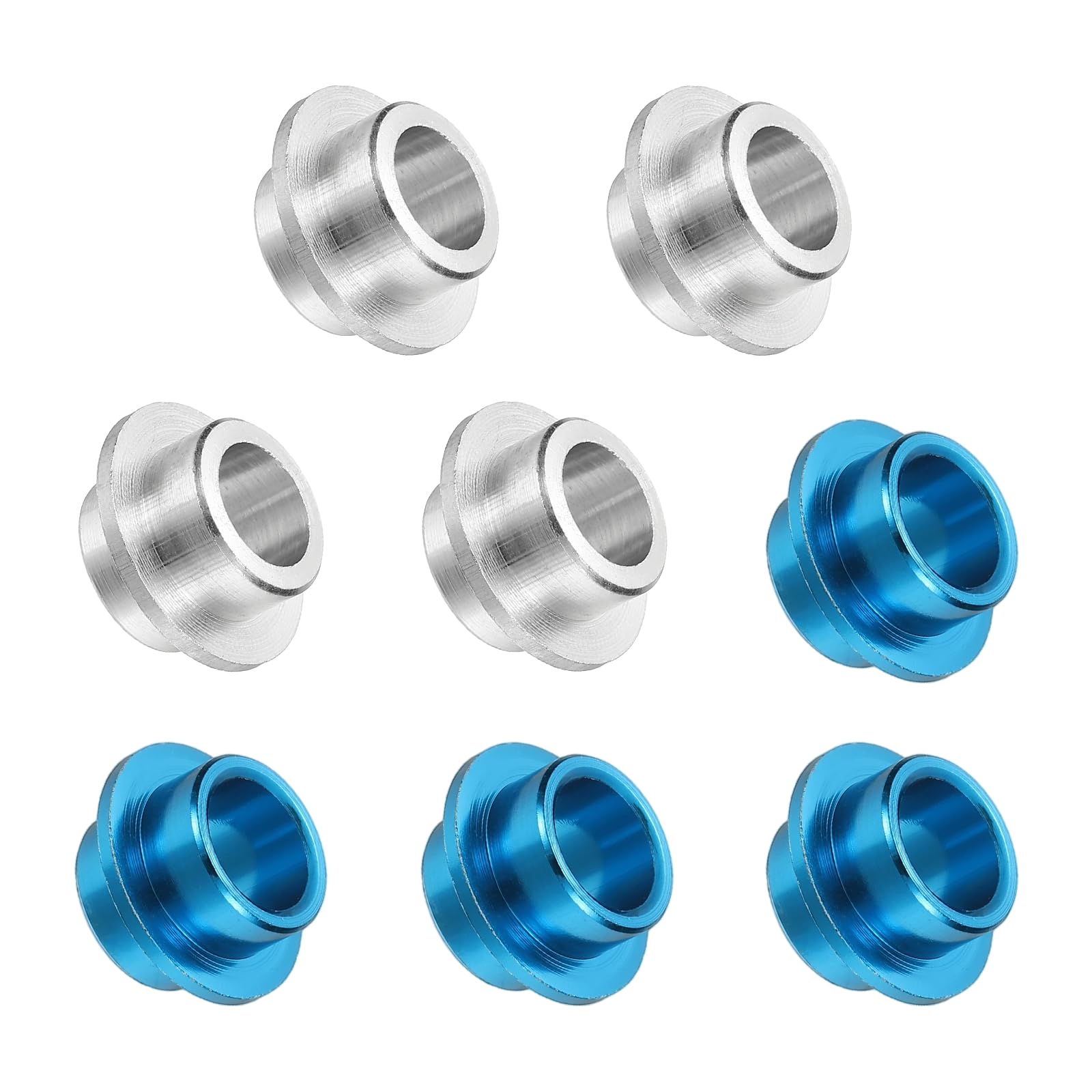 YELARXI Inline Skate Bearing Bushing Spacers, Skate Axles Shaft Spacers Roller Bushing Gasket Wheel Center Bearing Fitting for (Skating/Skateboard) 8mm & 8 Pcs & Aluminum & Silver/Blue