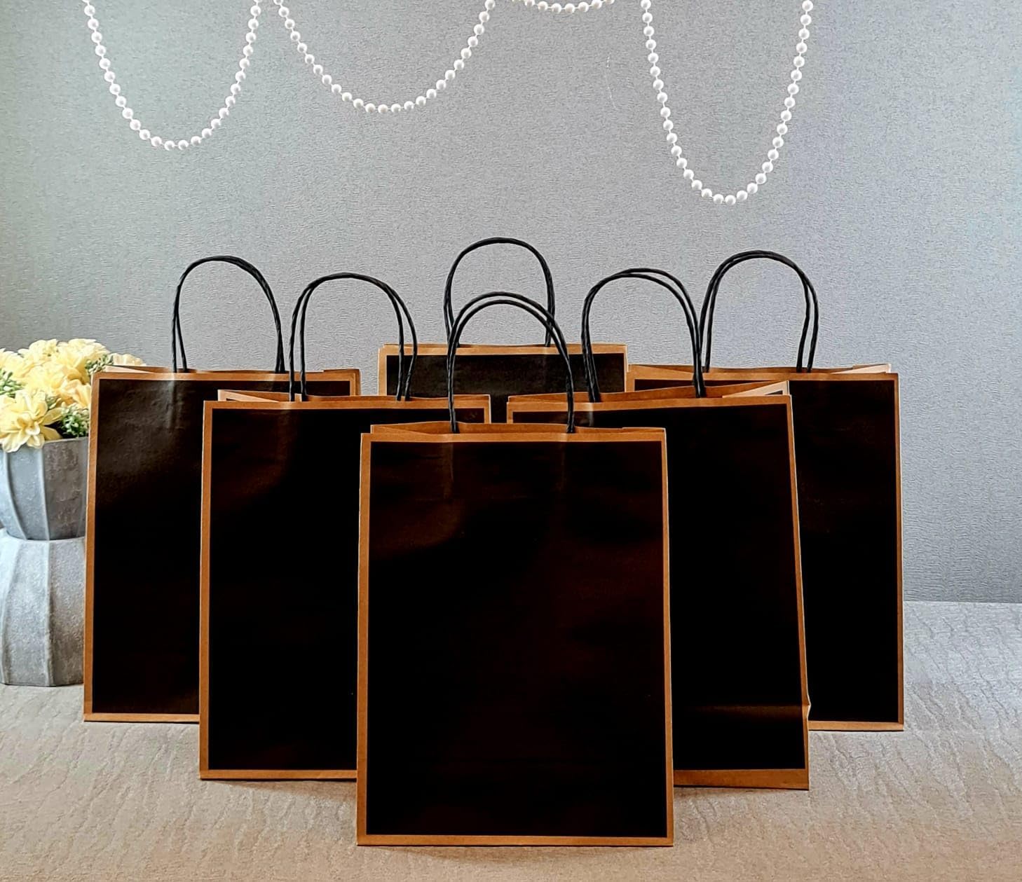 SATYAM KRAFT 6 Pcs Paper Bags with Handle | Gift for Her/Him, Mothers Day Gifting,Gift Bags Return Gifts, Wedding, Anniversary, Birthday, Party Favours, Hampers, Festival (27 x 21 cm) (Black, Medium)-image-34
