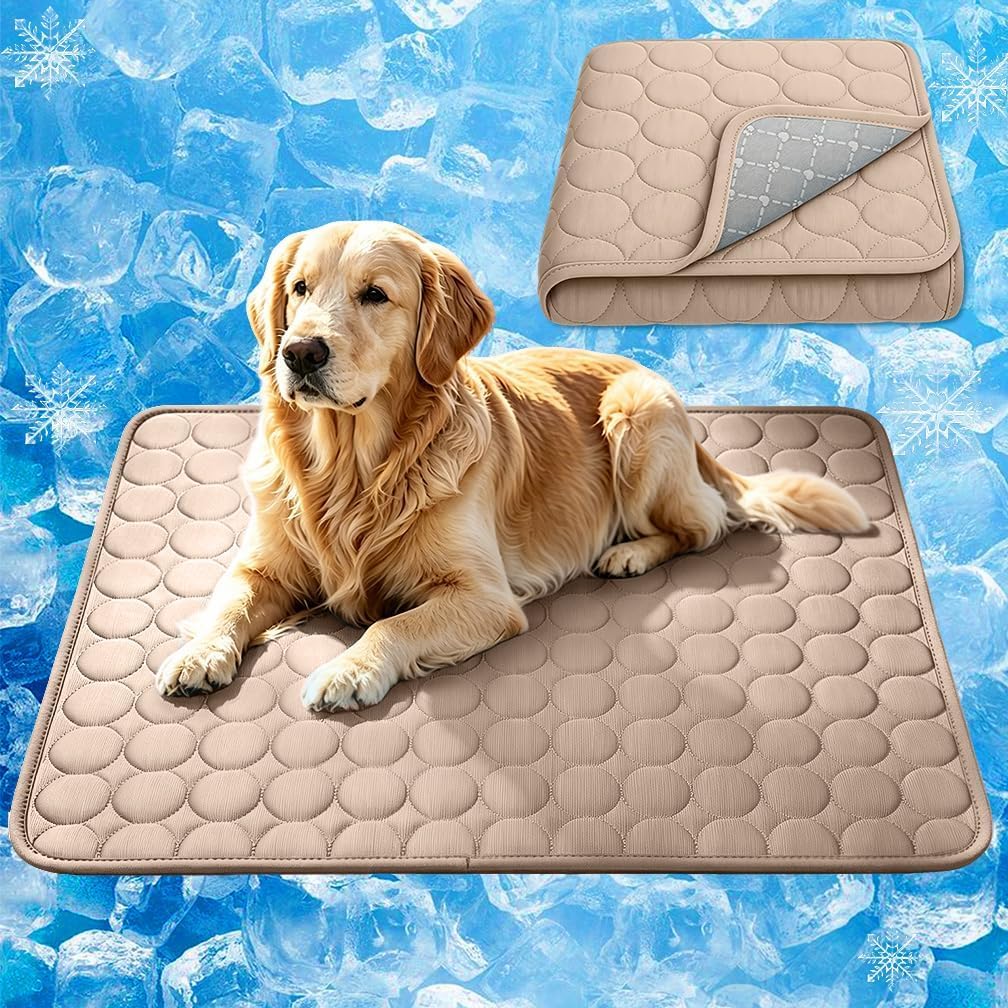 Pet Cool Mat Large Dog Sleep Mat Pet,Summer Dog Cooling Blanket (Coffee, L)