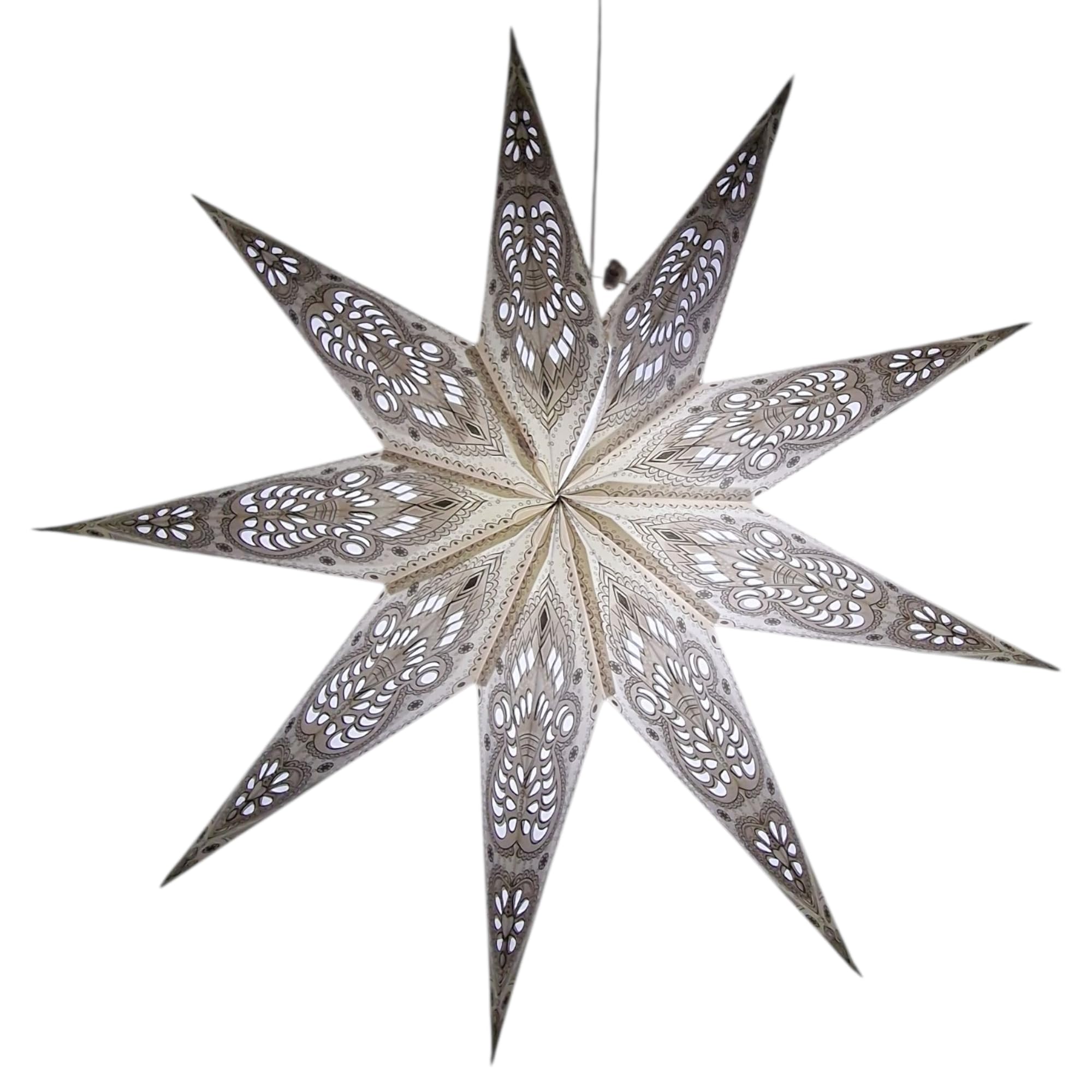 YEPSIO Lantern Lampshade Paper Star Light Shades Large 60cm Hanging Decorations for Christmas Wedding Home Decoration Birthday Party Foldable 9 Pointed Star (White, Grey) โ image 1