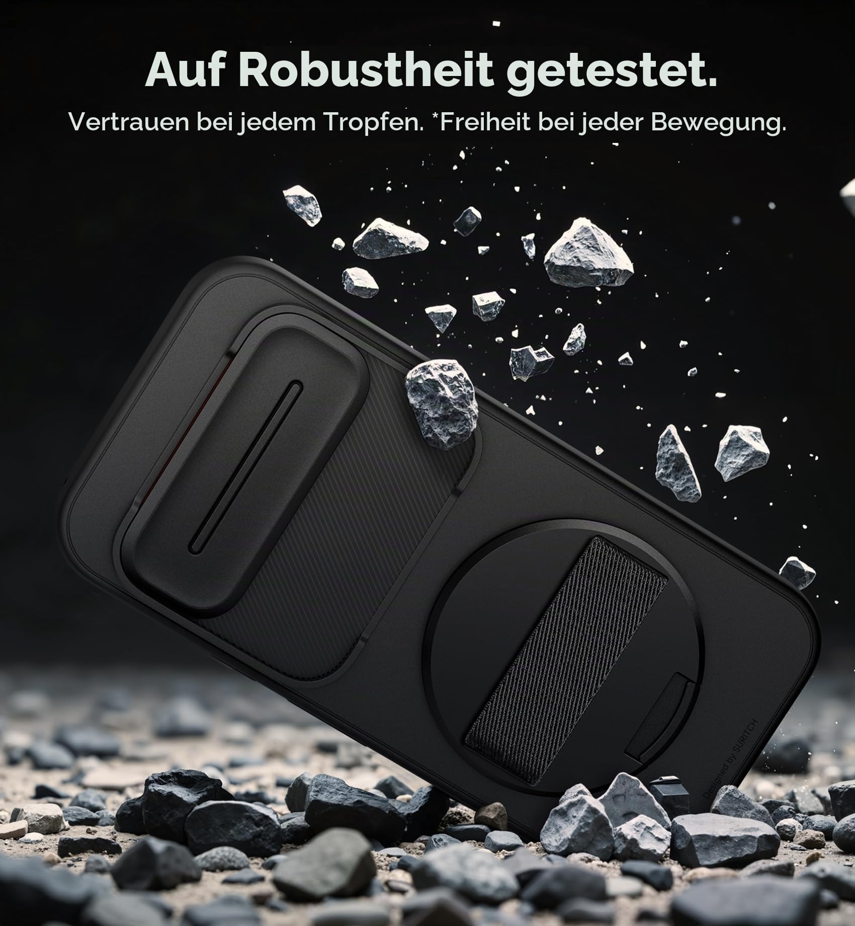 SURITCH Hülle Kompatibel mit Google Pixel 10 Pro XL Handyhülle mit 360° Drehbarer Handschlaufe Telefongriffhalter & Ständer & Kamera Abdeckung Robuste Stoßfeste Schutzhülle - Schwarz
