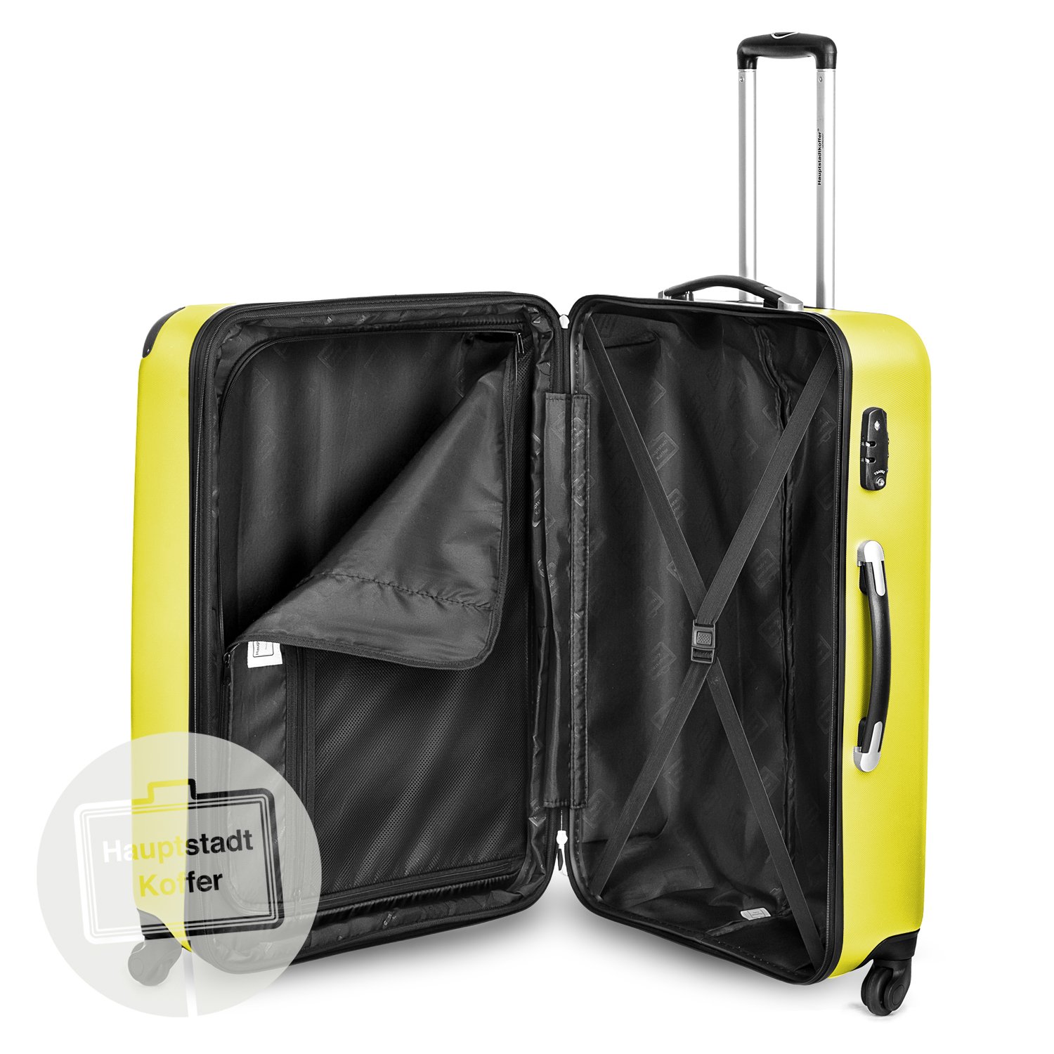 HAUPTSTADTKOFFER - Spree - Set di 2 Valigie Trolley rigido con estensione, ABS, TSA, 4 ruote, 55/65 cm, Giallo-blu scuro