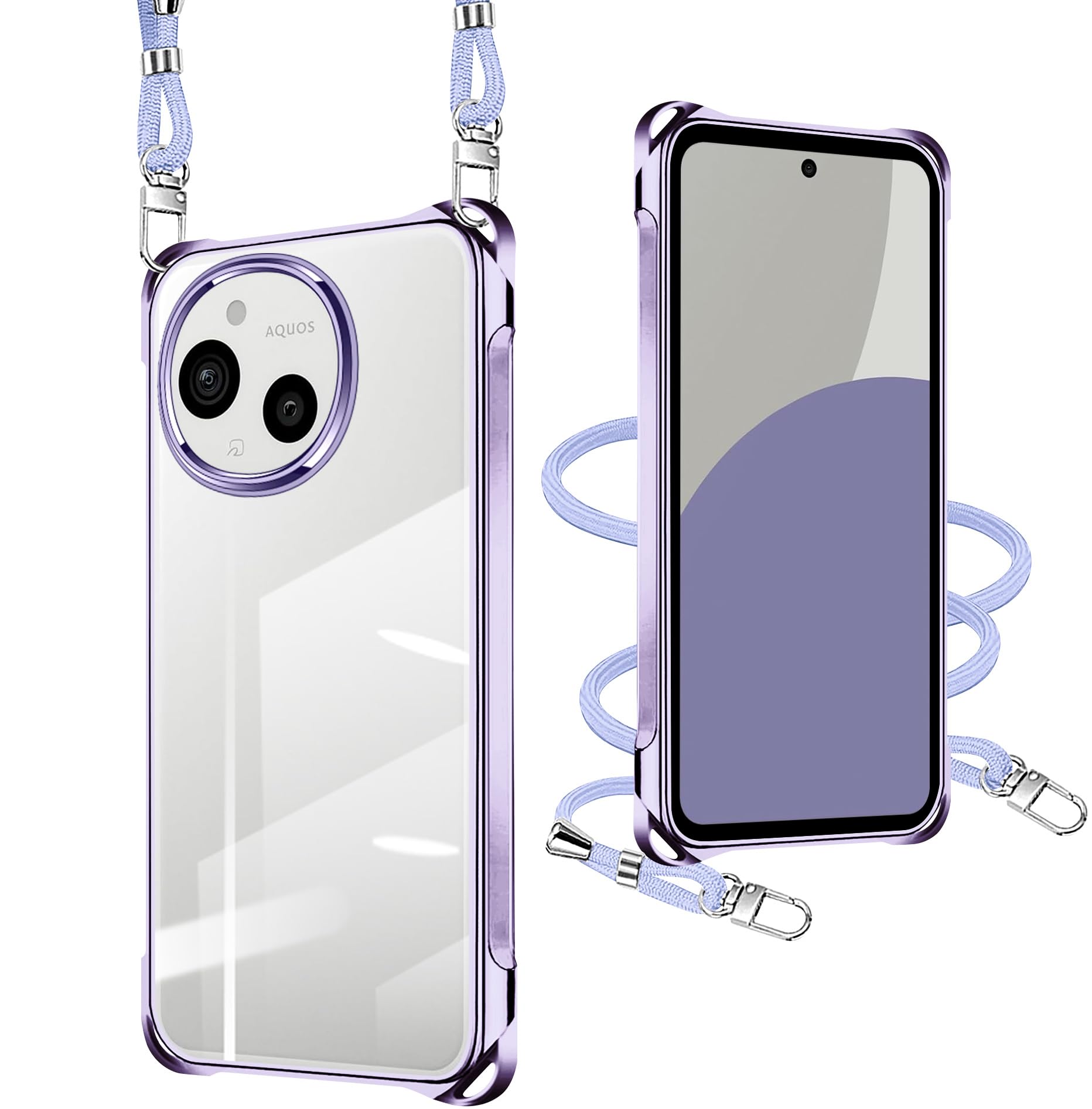 xiusiteli AQUOS Sense9/Sense10 用 ケース クリア ショルダー パープル SH-53F TPU