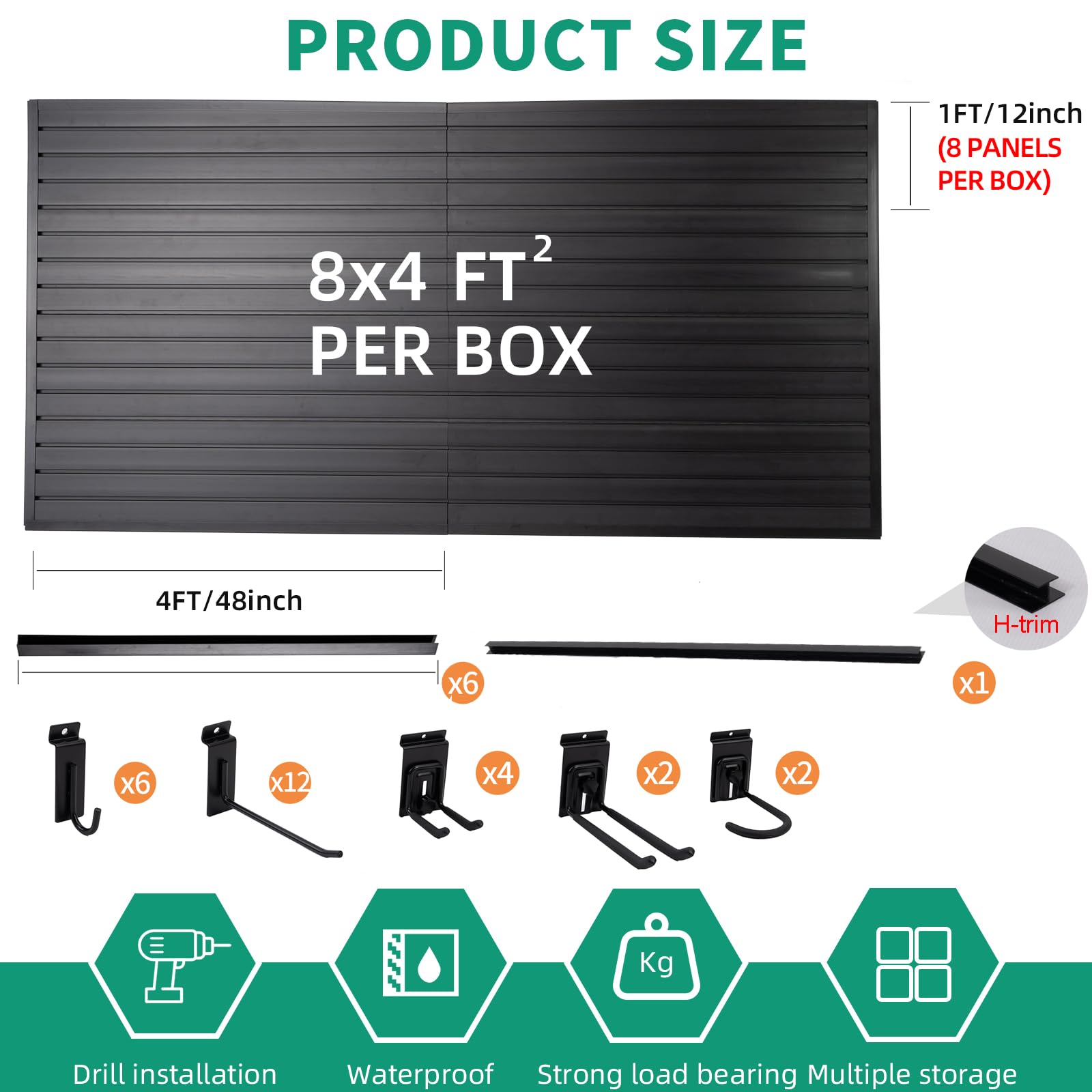 Slat Wall Paneling with 26 Slatwall Accessories, 4'x8' Slatwall Panels with Slatwall Hooks, Garage Slatwall PVC Wall Panels Black Slat Wall Garage Organizer Storage Wall Mounted Slat Board, Mens Gift