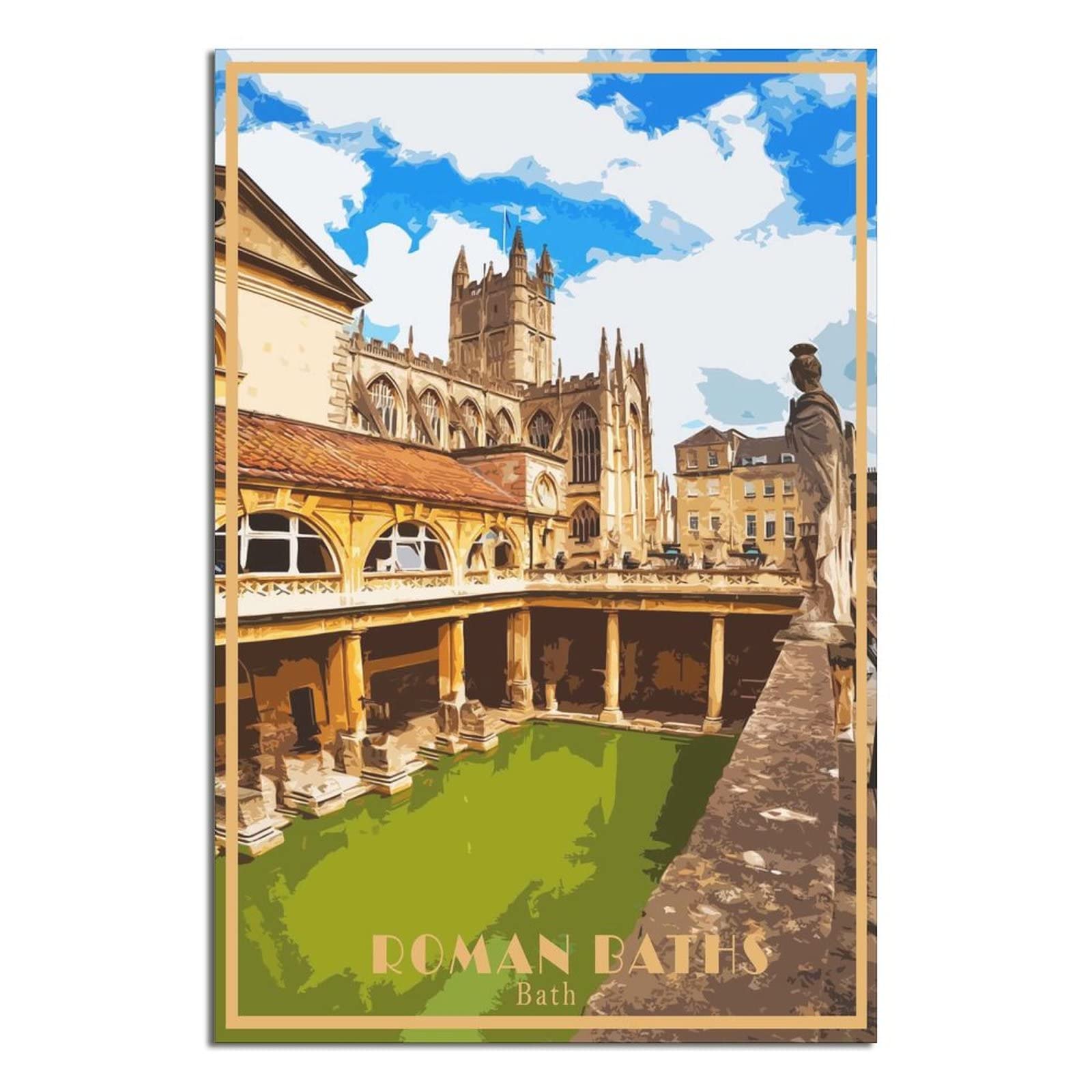ZSEFV Bath Roman Baths Vintage Travel Poster Skyline Decorative Posters Modern Bedroom Canvas Art Poster Picture Painting Posters Wall Decor art Gift