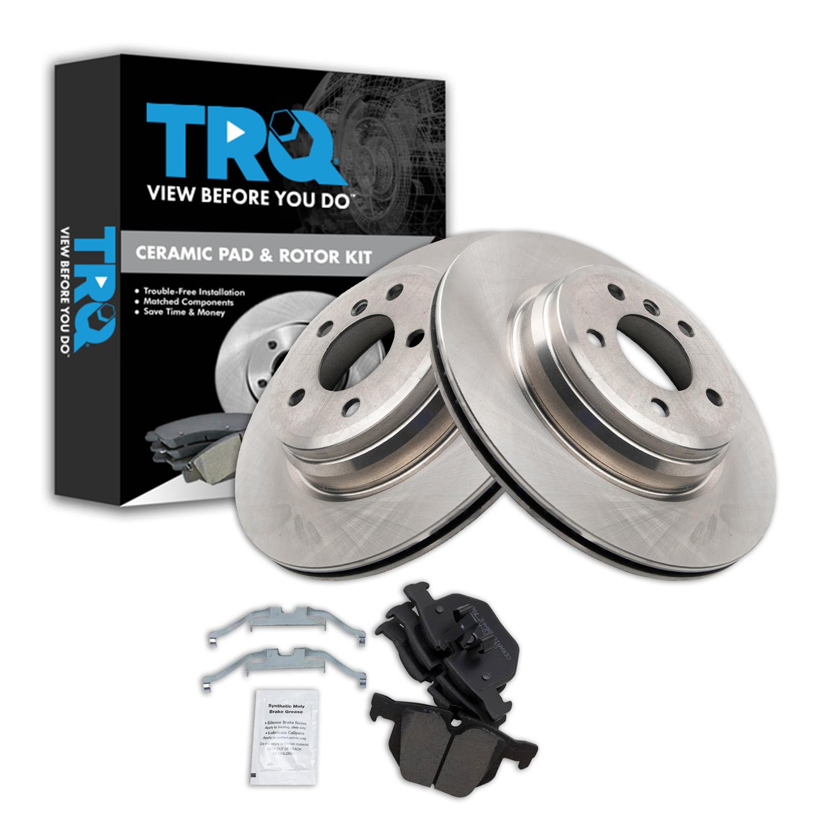 TRQ Rear Brake Pad and Rotor Set Ceramic Compatible with 2012-2013 BMW 335i 335ix