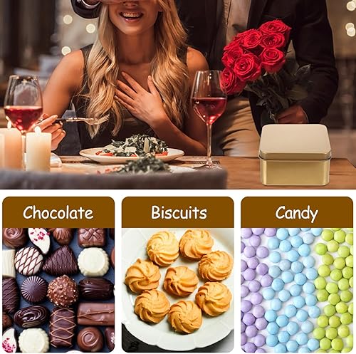 Miniatura 2 de Zerodeko Caja de lata cuadrada con tapas, cajas de caramelo de hojalata vacías de metal para latas de metal, caja portátil para galletas, dulces,