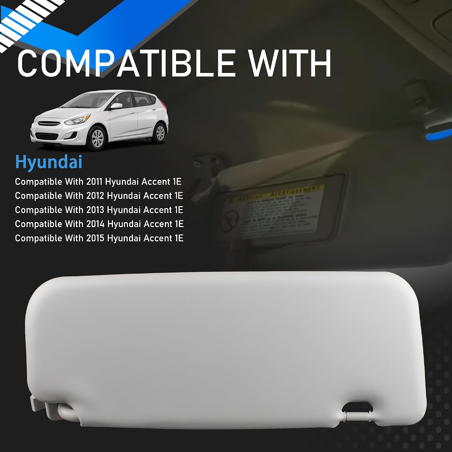 Driver Side Sun Visor Compatible with 2011 2012 2013 2014 2015 Hyundai Accent 1E Front Left Sun Protection Shade Gray Replaces 85210-1R000