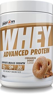 Per4m Whey Protein Powder | High Protein Shake for Muscle Growth & Recovery | Low Sugar Gym Supplement | Sports Nutrition Drink + Amino Acids (900g, Cinnamon Donut)