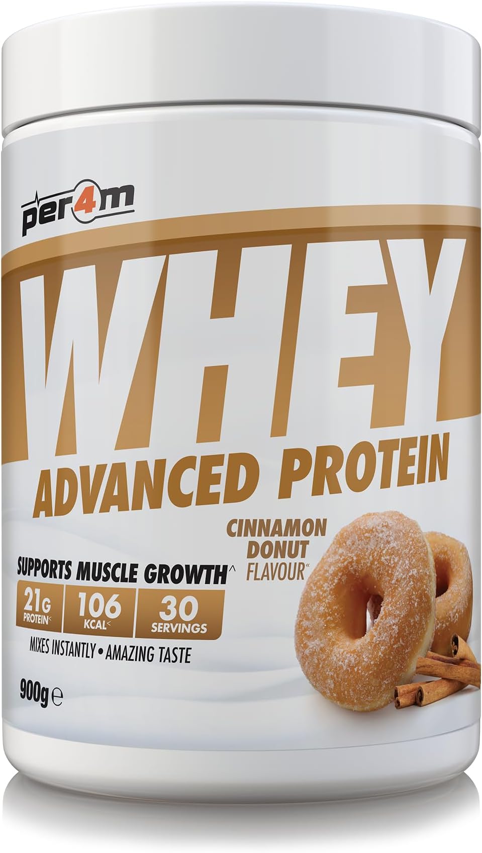 Whey Protein Powder | High Protein Shake for Muscle Growth & Recovery | Low Sugar Gym Supplement | Sports Nutrition Drink + Amino Acids (900g, Cinnamon Donut)