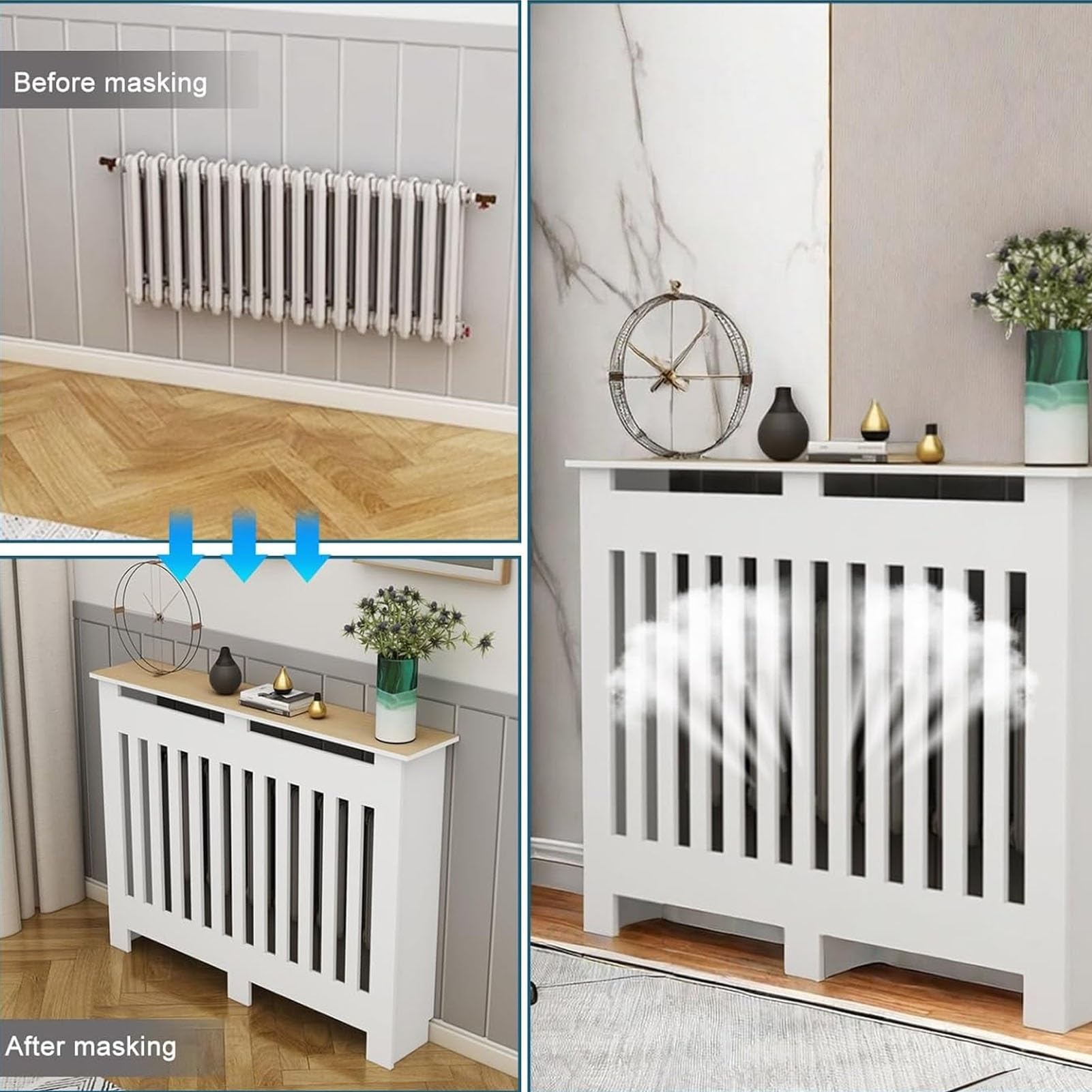 Heizkörperverkleidung Schrank mit belüftetem Grill, 4-seitiges Heizschrankregal für Dampfheizkörperschutz im Schlafzimmer und Flur