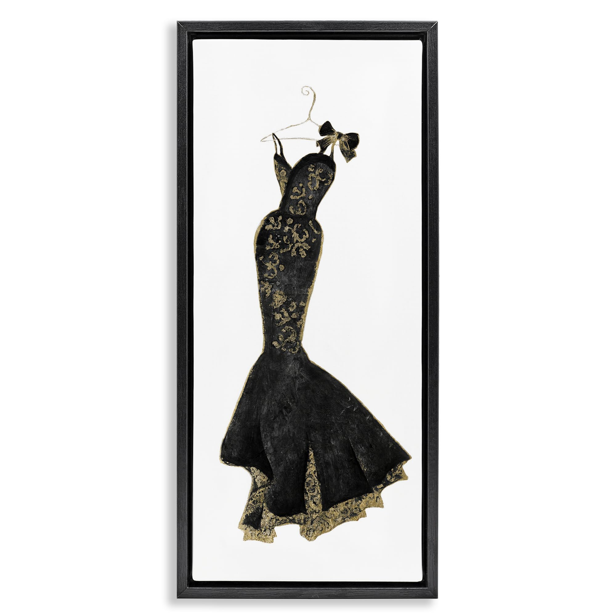 Stupell Industries Jet Black (Matte) Brocade Evening Gown Glam, 13 X 30 Inch Canvas In Floater Frame
