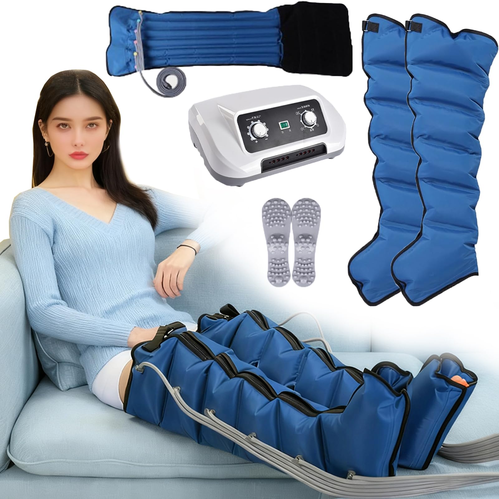 SUYUDD Lymphatic Drainage Massager, Electric Air Compression Massager For Circulation, Arm Leg Waist Wraps, Calf Massage Machine Pain Relief, Compression Massage Boots