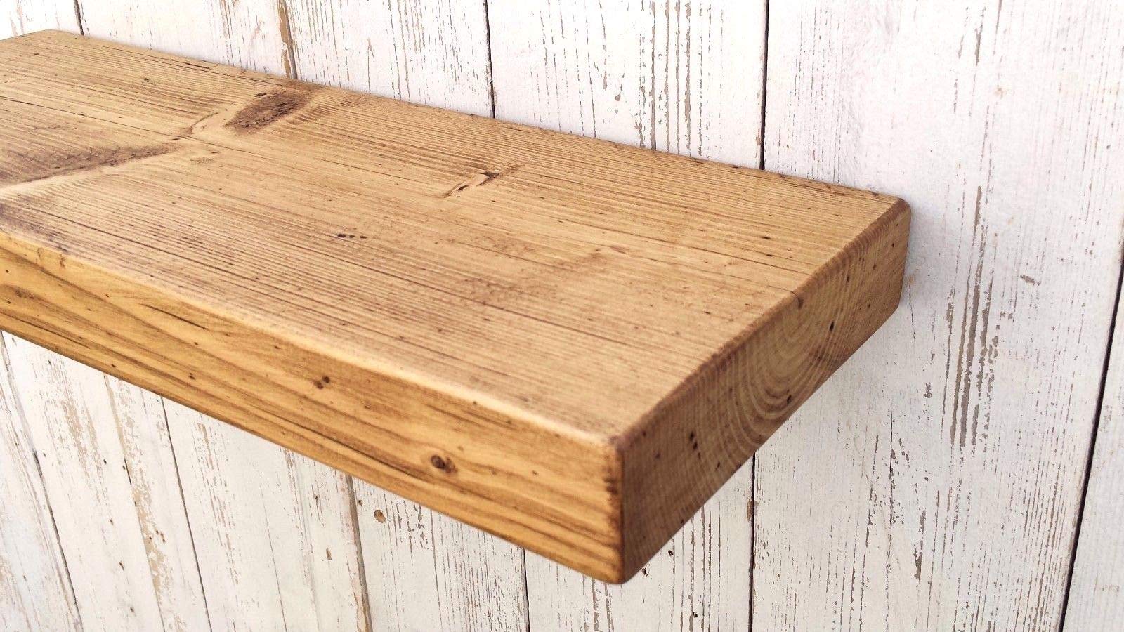 RusticWoodenCrafts Solid wood floating Mantel shelf rustic with concealed Shelf Brackets DEPTH: 20CM (Nr. 3 - Medium Brown, 70cm, incl. 2 concealed brackets)