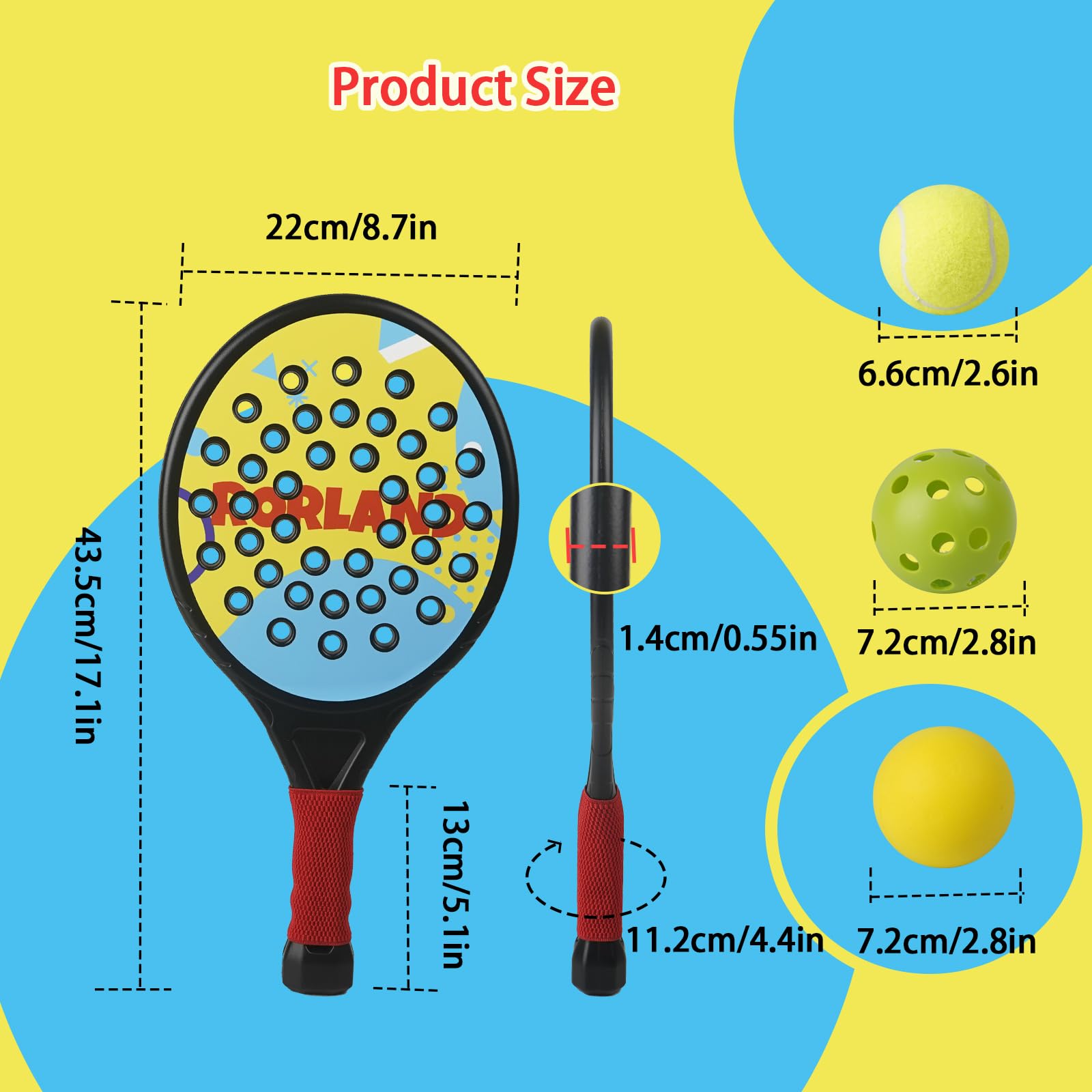 Smartwo Set de raquettes de padel pour enfants, raquettes légères débutants 6+ ans, 2 raquettes et 4 balles
