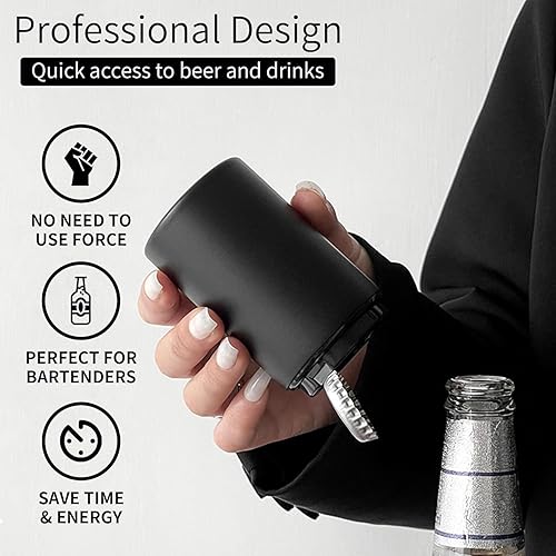 Miniatura 6 de 2 abridores automáticos de botellas de cerveza con tapa magnética, apertura de tapa de acero inoxidable con una sola mano, con resorte para cocina,