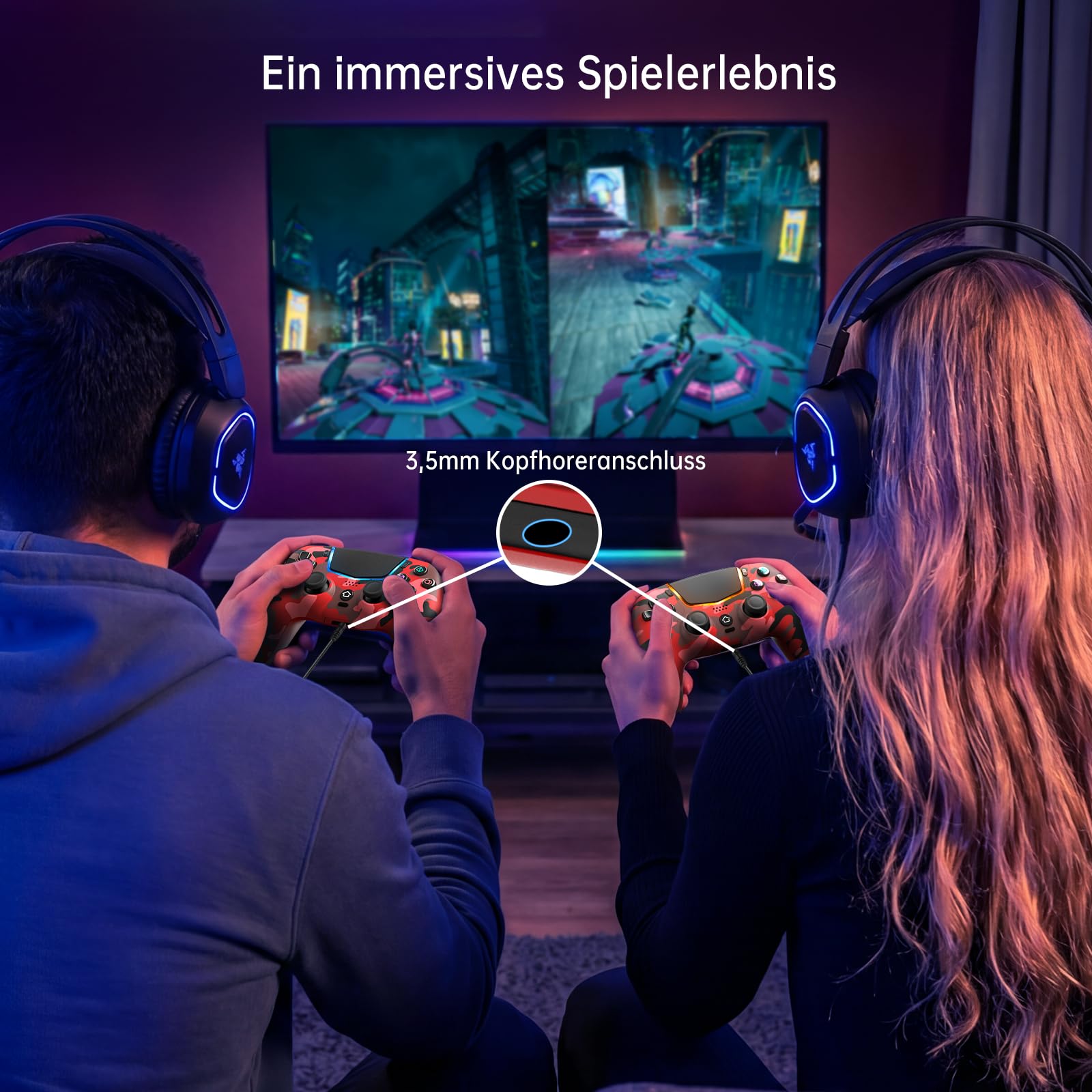 ancihdgm Wireless Controller Kompatibel mit PS-5/Pro/Slim/PC,Ersetzt den PS-5 Controller unterstützt Hall-Effekt-Joysticks/Hall-Triggern/6-Achsen-Gyros/Dual Vibration/Turbo,Rot