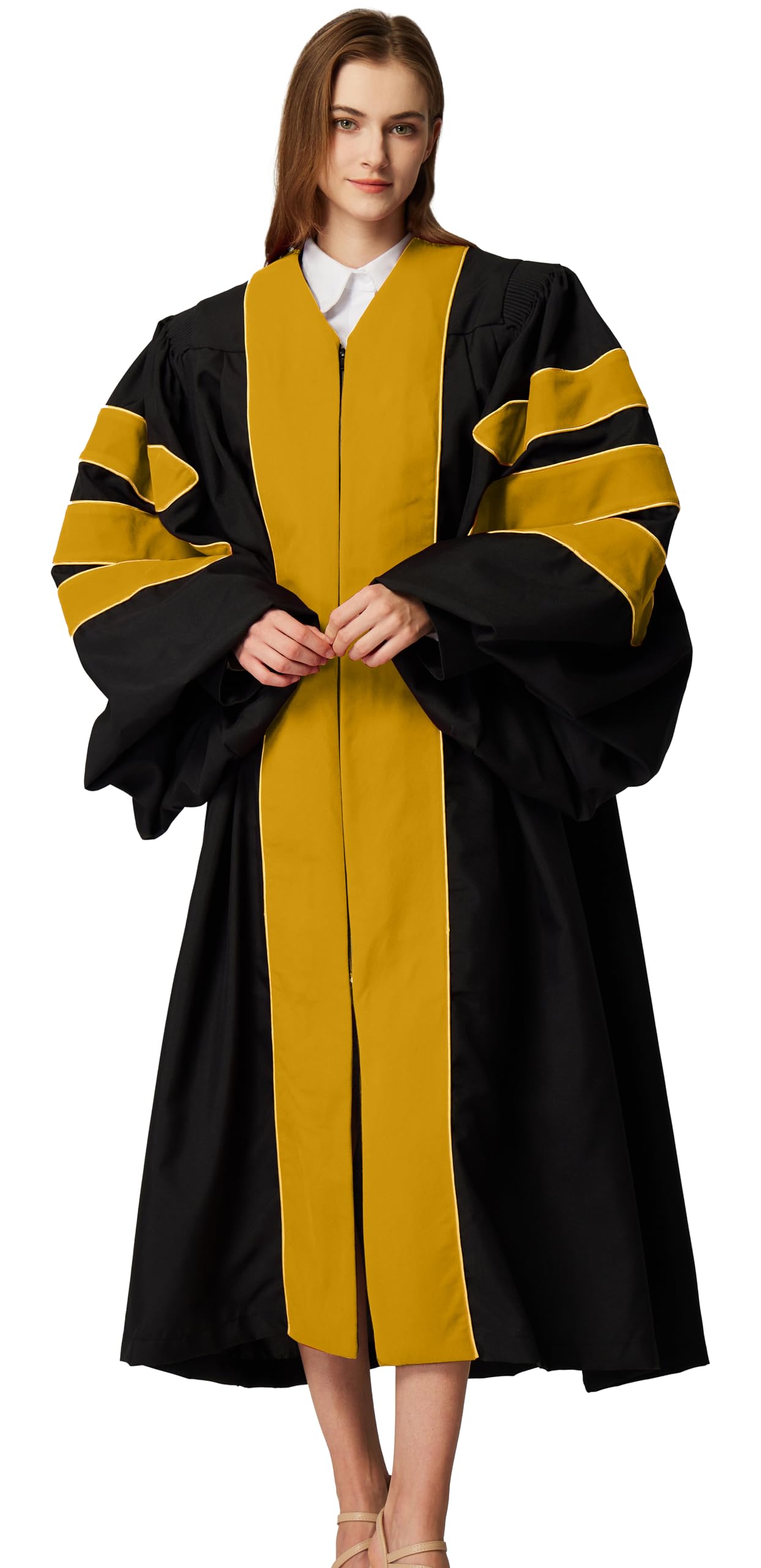 MyGradDay Unisex Deluxe Doctoral Graduation Gown with Gold Piping