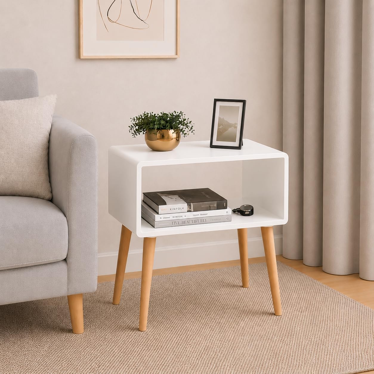 Bookcase Nightstand Side End Table Bedrooms Night Stand Bed Side Coffee Table Living Room Small Magazine Stand With Storage Engineered Wood Modern Furniture (White)-image-44