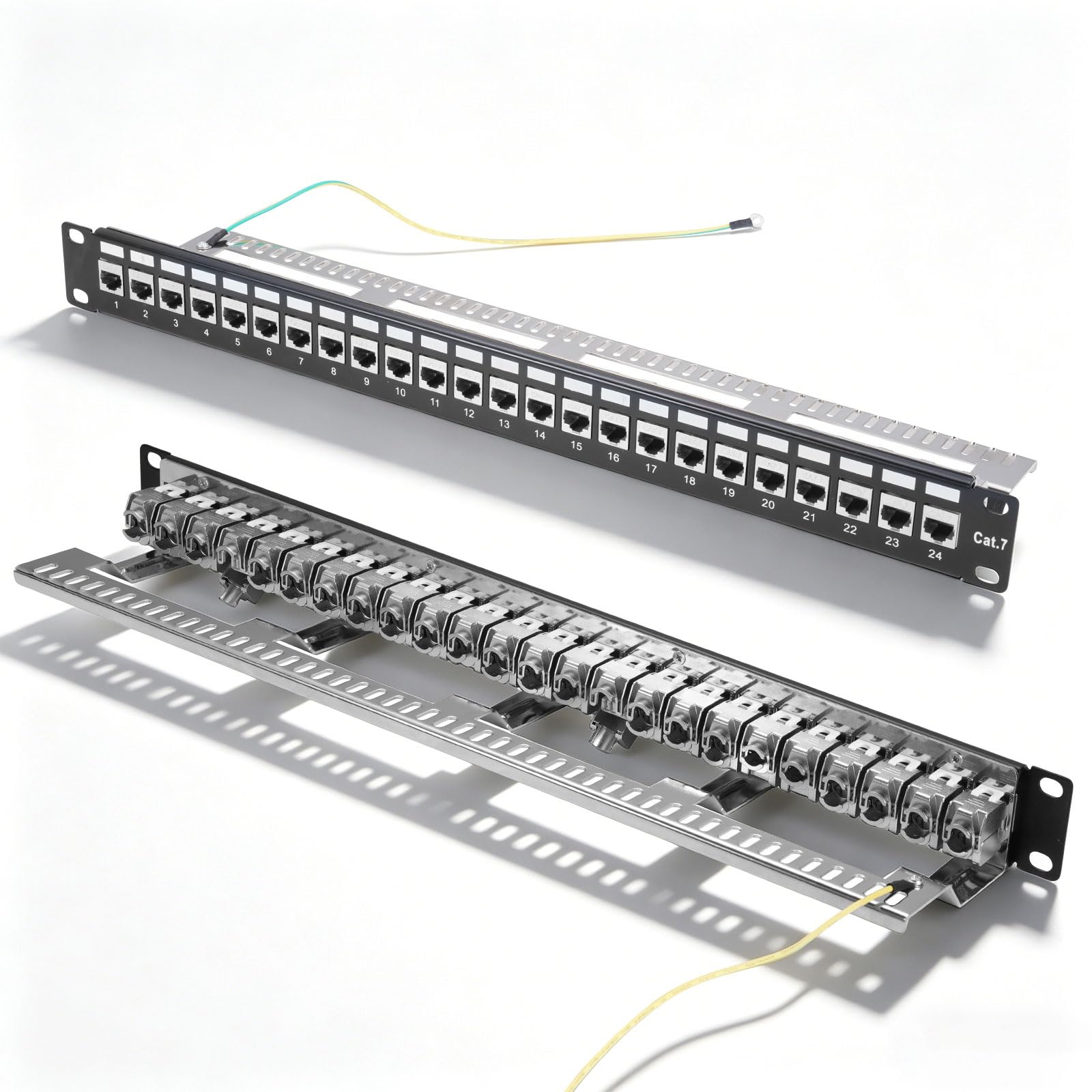 Panneau de brassage CAT7 Keystone 24 ports, 19" RJ45 LAN réseau panneau de répartition, module de panneau de brassage 10 Gbit/s compatible avec câble de pose CAT5 CAT6 CAT7