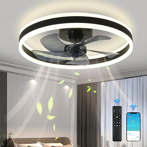 Bevenus Ventiladores de techo de perfil bajo con luces y control remoto, regulable de 6 velocidades, montaje empotrado, luz inteligente para