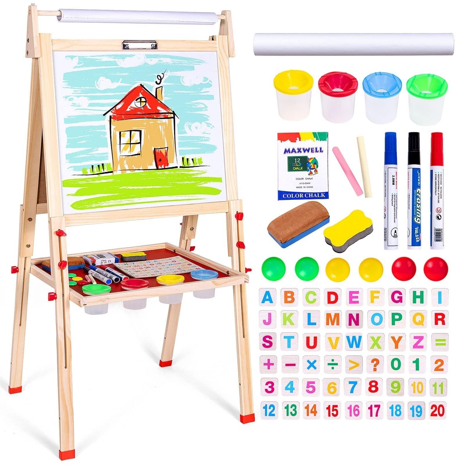 Cavalletto da disegno fronte-retro con rotolo di carta - Lavagna e lavagna for attività creative e uso in classe